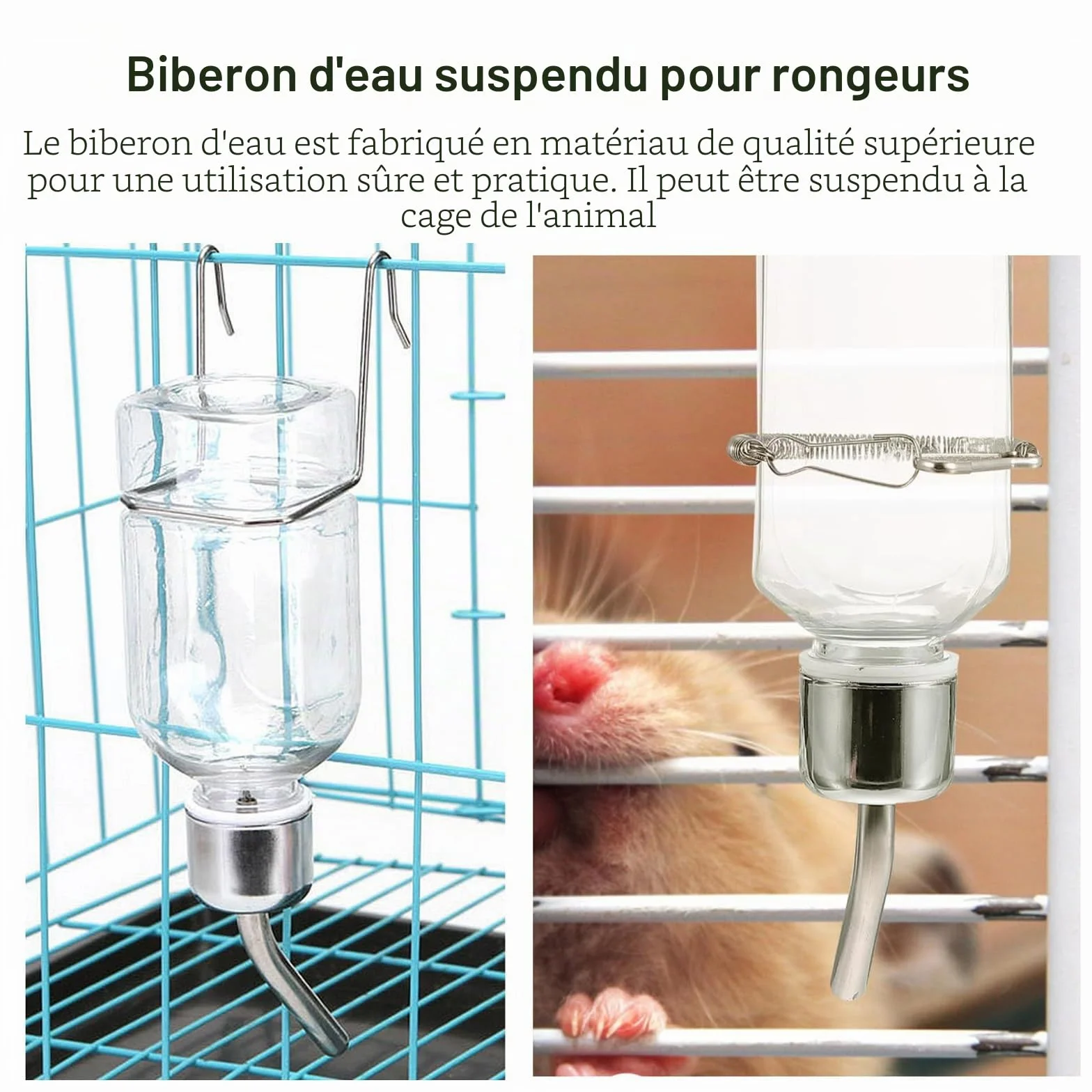 Abreuvoir Lapin avec Support 180Ml+350Ml pour Cage Rongeurs Chinchilla Écureuil