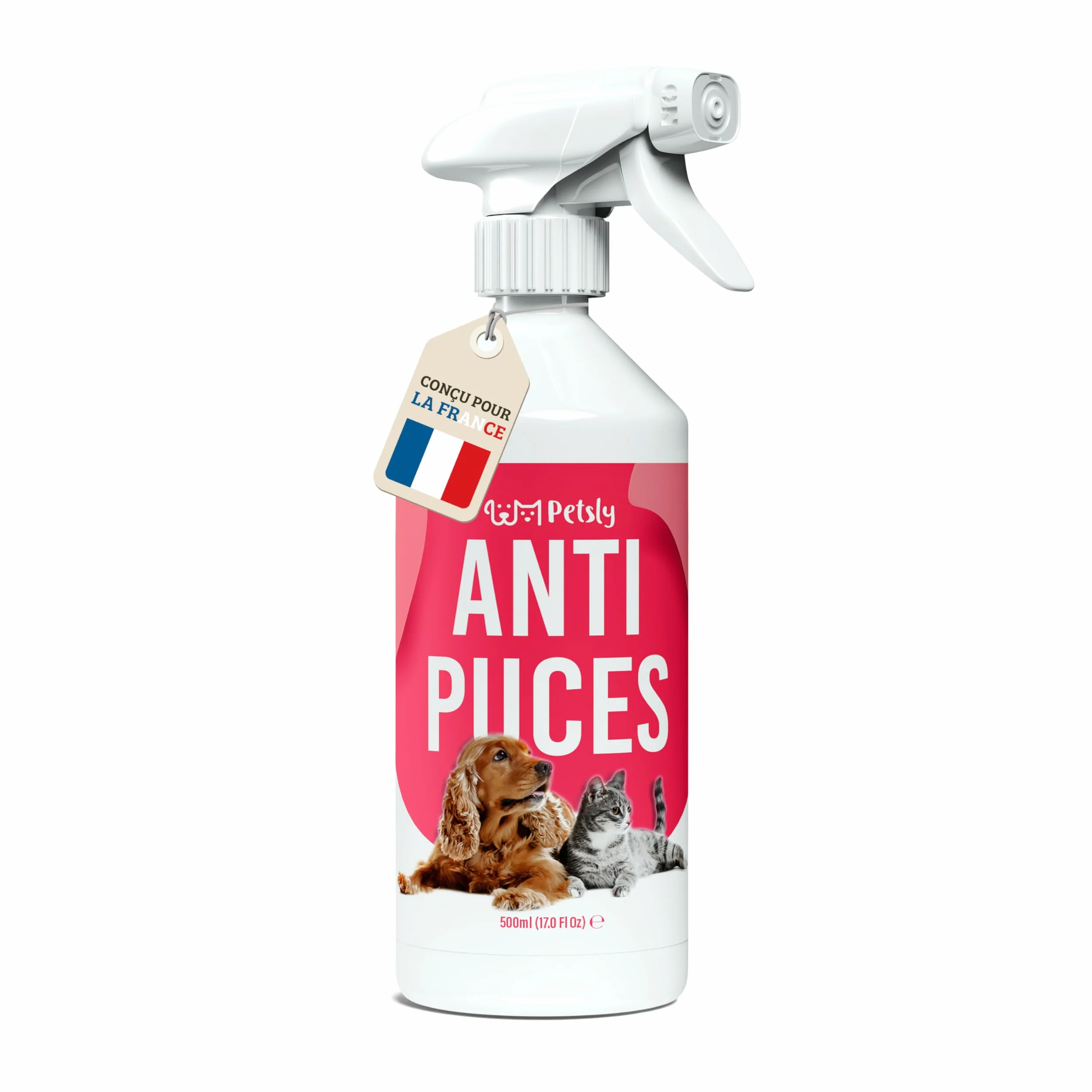 Petsly® Spray Anti Puces Chat & Chien 500ml Non Tachant Traitement Anti Puces Tiques Acariens Maison