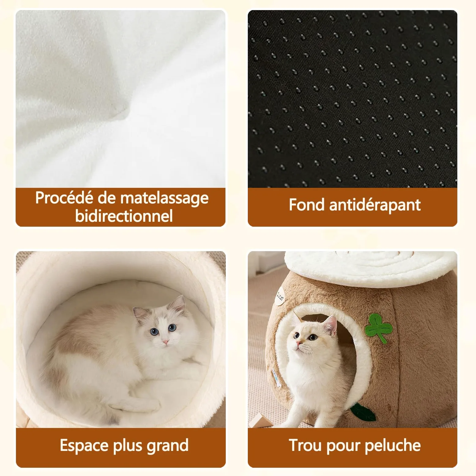 Galatée Niche pour Chat, Lit en Peluche Ultra Doux avec Dessous Antidérapant, Niche pour Chien Au Design Mignon Et Dessin Animé, Nid Spacieux, Tipi pour Chat Chaud Et Confortable(L, Marron)