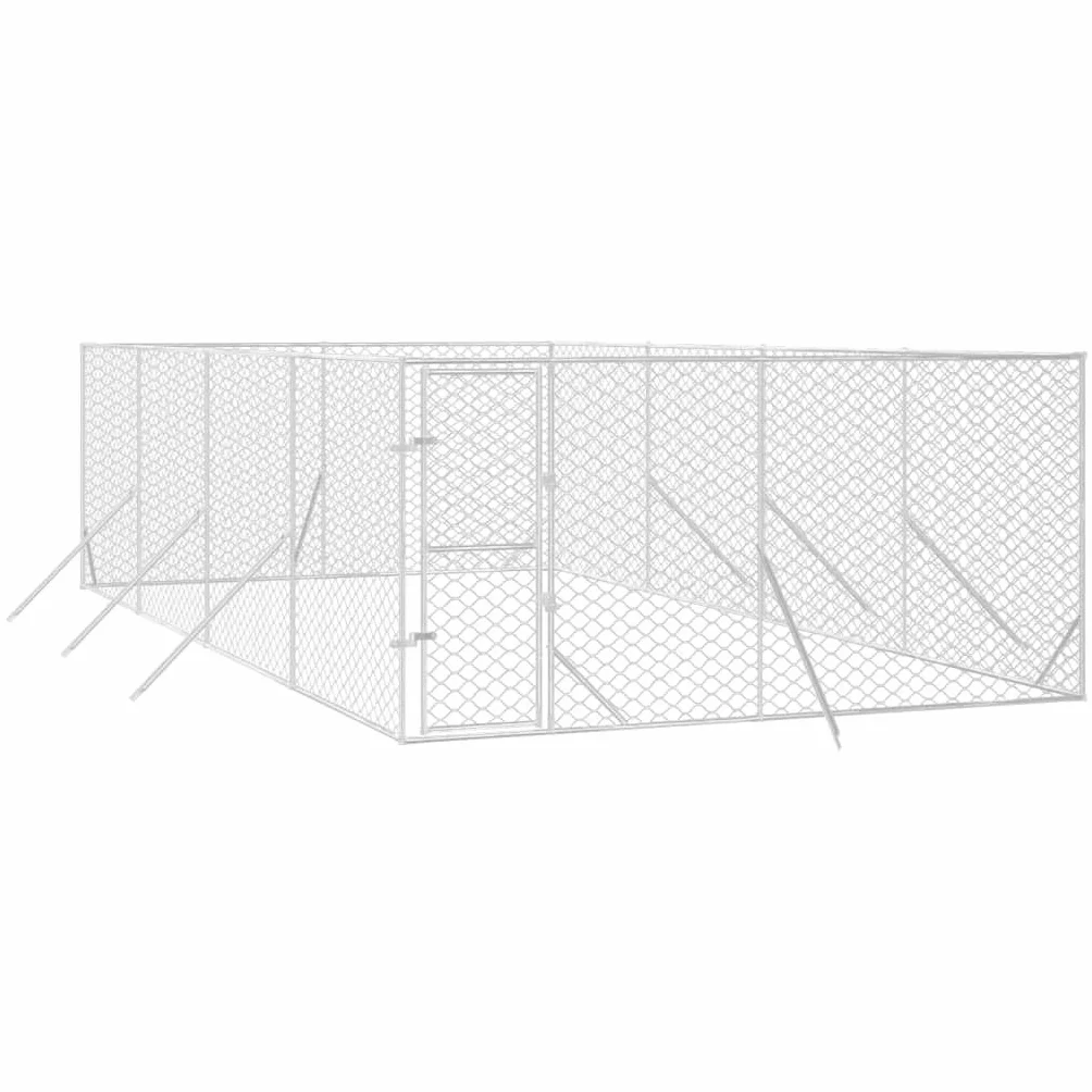 Chenil d'extérieur pour Chien Enclos Cage Métal Acier galvanisé 4x8x2 m argenté