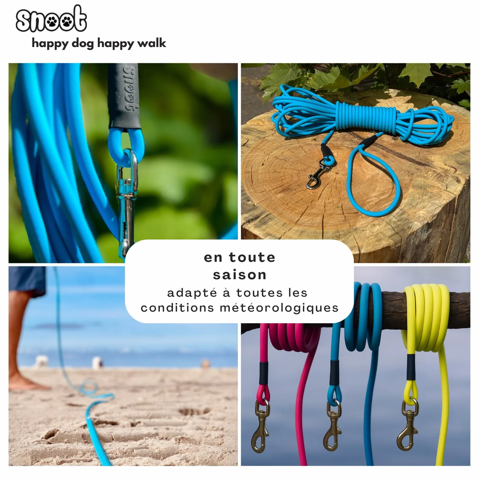 Laisse pour Chien 10 m Étanche Ronde sans Boucle Cyan Bleu 35 kg
