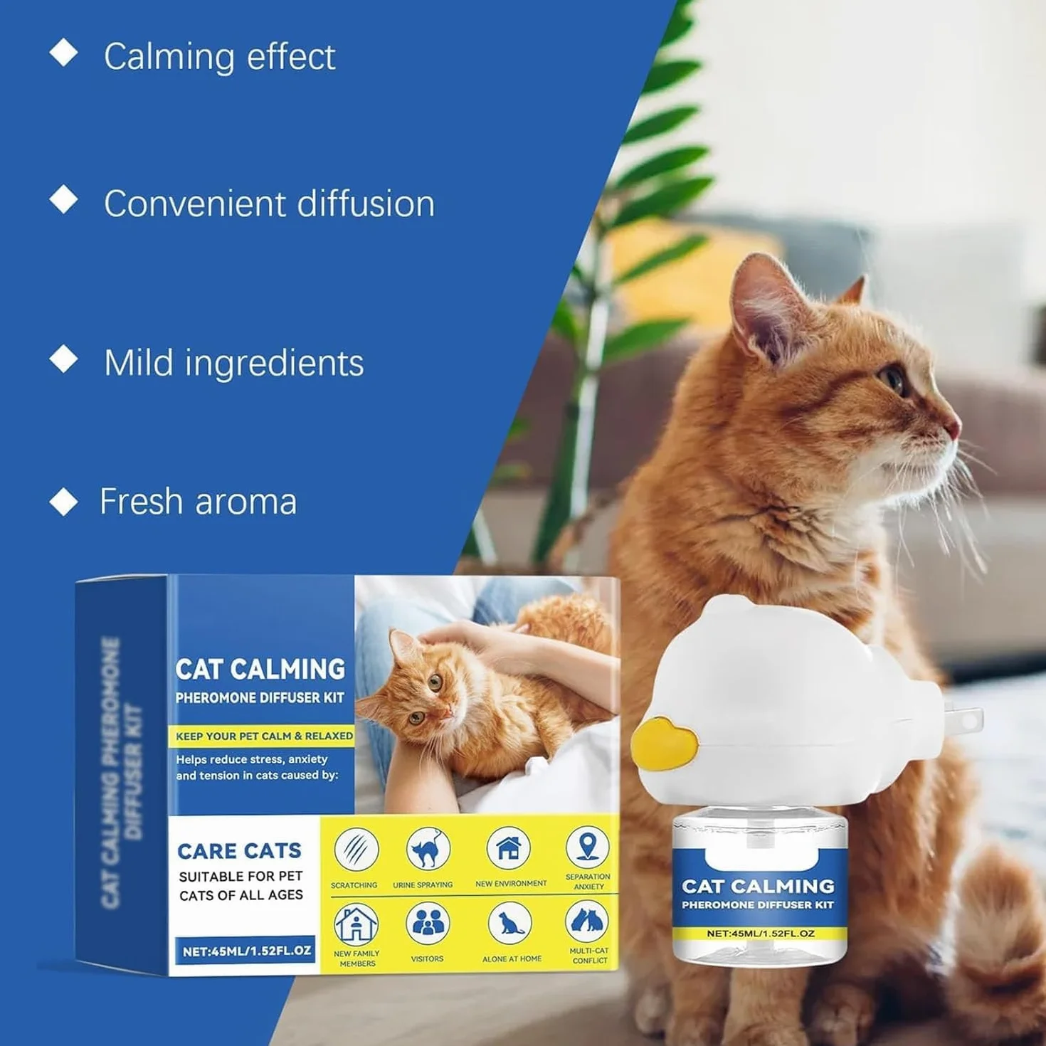 Petwellness Diffuseur Chat Chien Réducteur Stress avec Recharges, Stop Bagarres Sifflements Marquage Urinaire (2 Bouteilles)