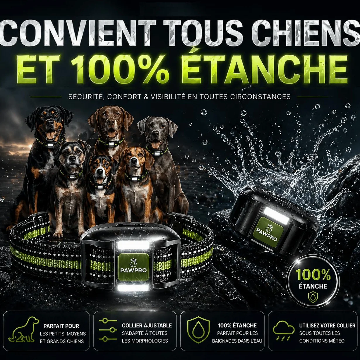 PAWPRO Collier de Dressage, Conforme Nouvelle Loi Bien Être Animal, Portée XXL 3km, Mode Lumière Nocturne, Guide de Dressage Inclus, BIP Vibration Boost, Adapté à Tous Les Chiens (2 Colliers)