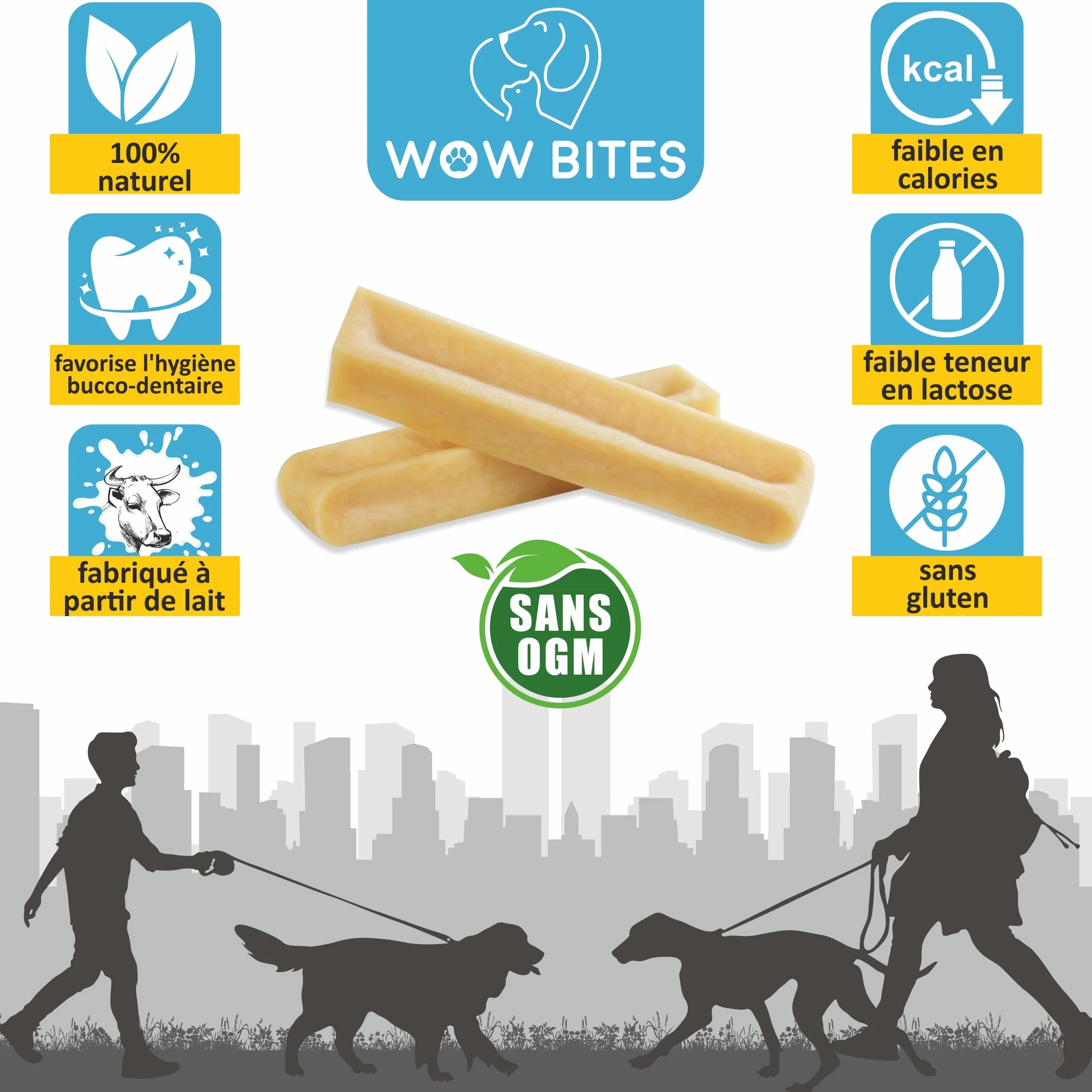 WOW BITES Os à mâcher au Fromage pour Chiens – Friandises Longue durée Lait Naturel 140 g Lot de 4 Taille S