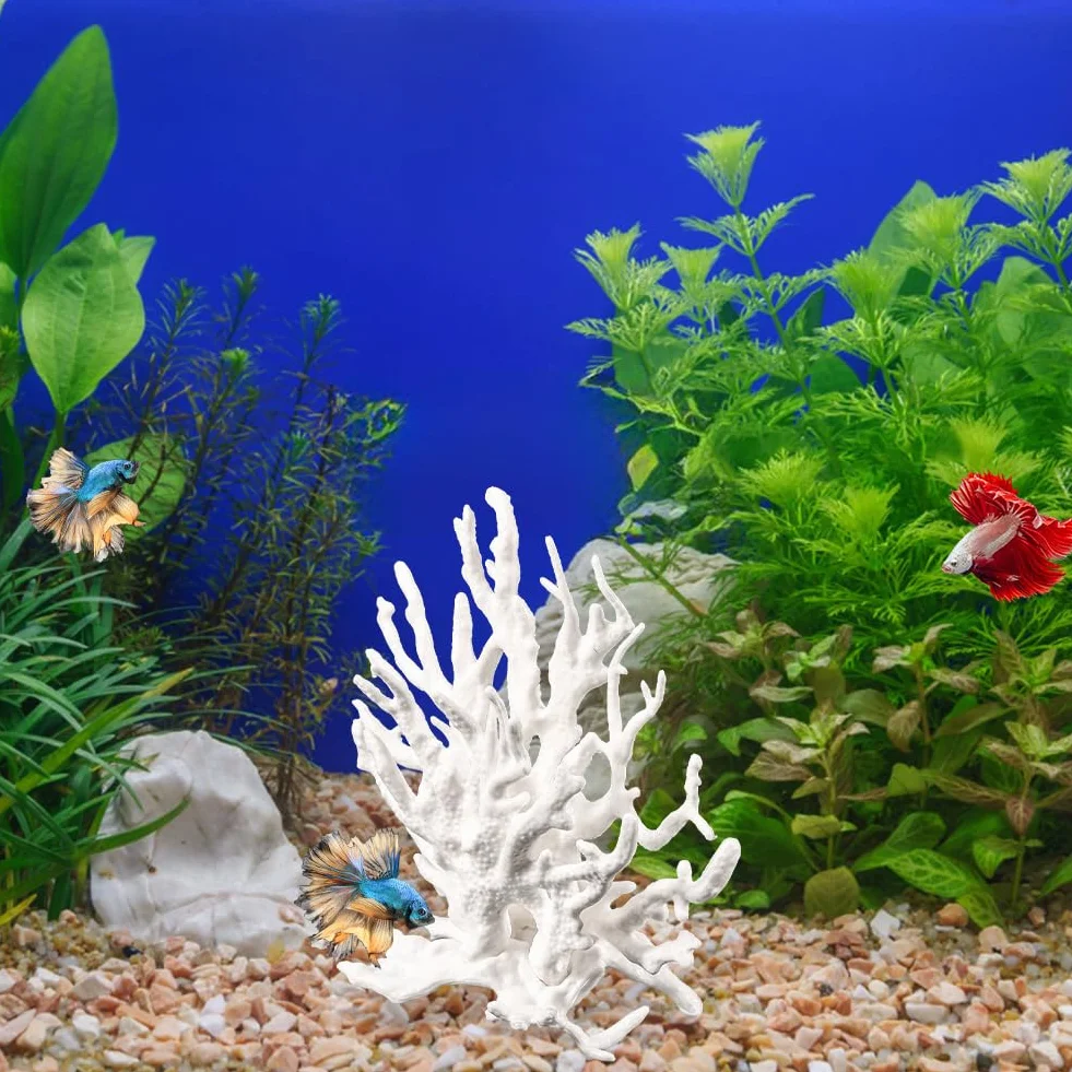 Lot de 2 coraux artificiels blancs pour aquarium - Décoration sous-marine