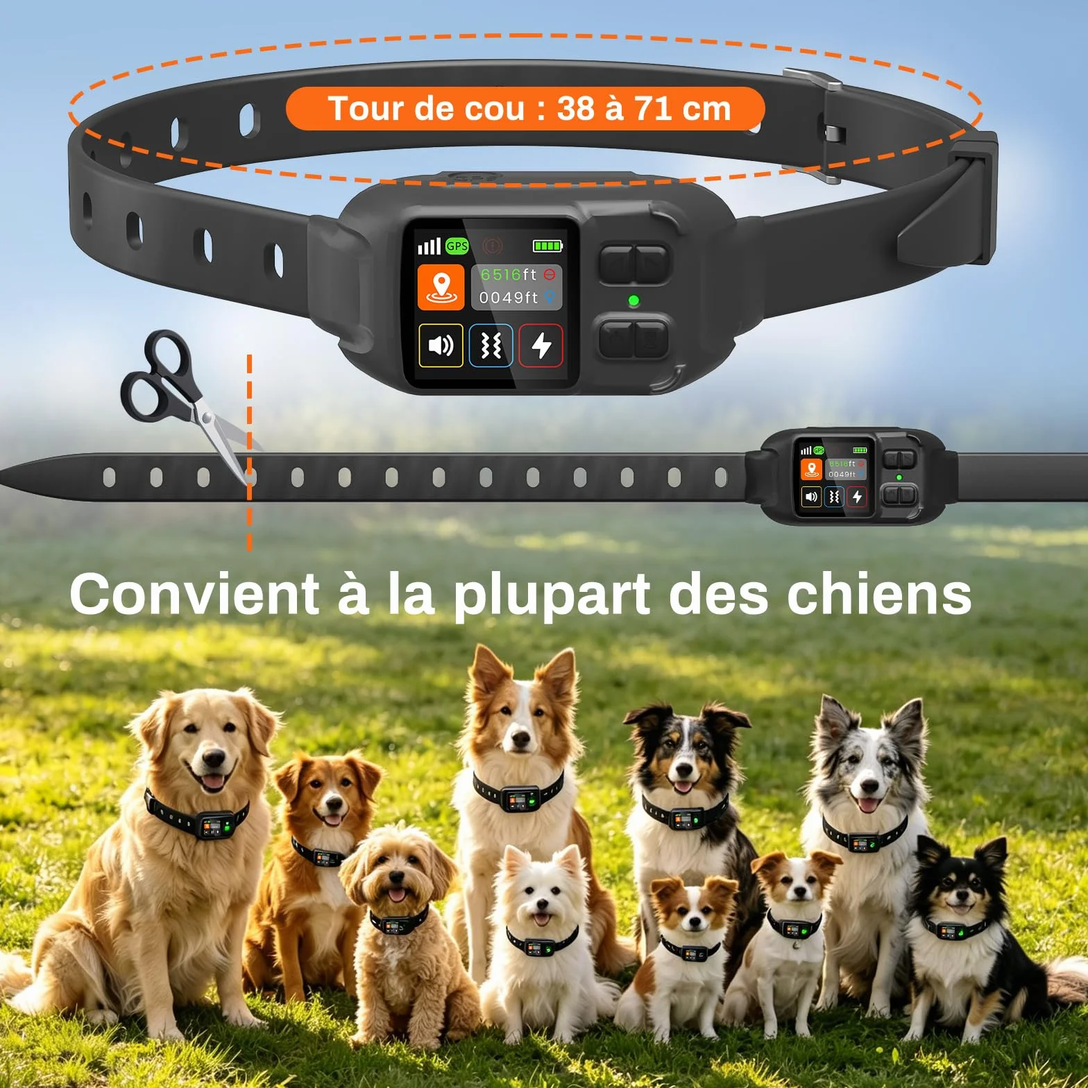 Clôture Électrique sans Fil pour Chien, Collier Anti-Fugue GPS Localisation Précise, 3 Modes Bip/Vibration/Choc, IPX7 Étanche