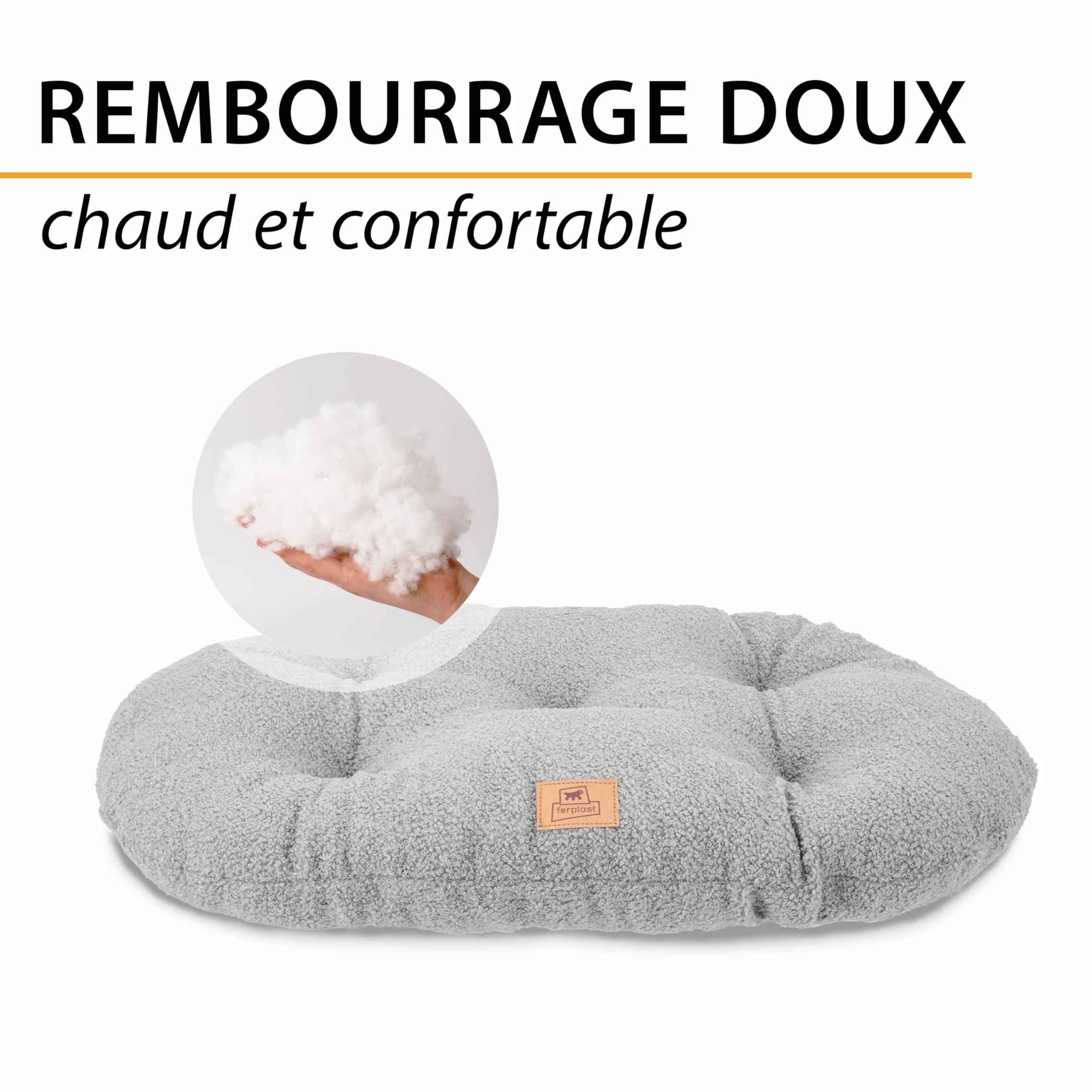 Ferplast Coussin pour Chien Taille Moyenne Panier pour Chat Tissu bouclé Lavable 65 x 42 x 4 cm Gris