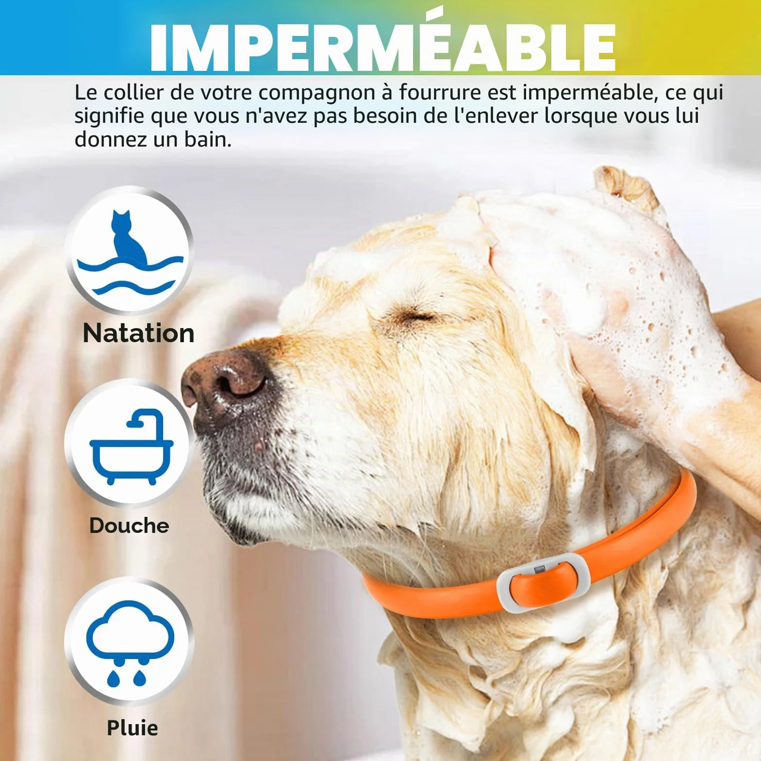 Collier Anti Puces pour Chien, 4 Pièces Anti Tiques pour Chien, Réglable et Imperméable, Sûr et Naturel, Longueur 60cm, Protection 24 Mois, pour Chiens de Petite Moyenne et Grande Taille (Bleu&Orange)
