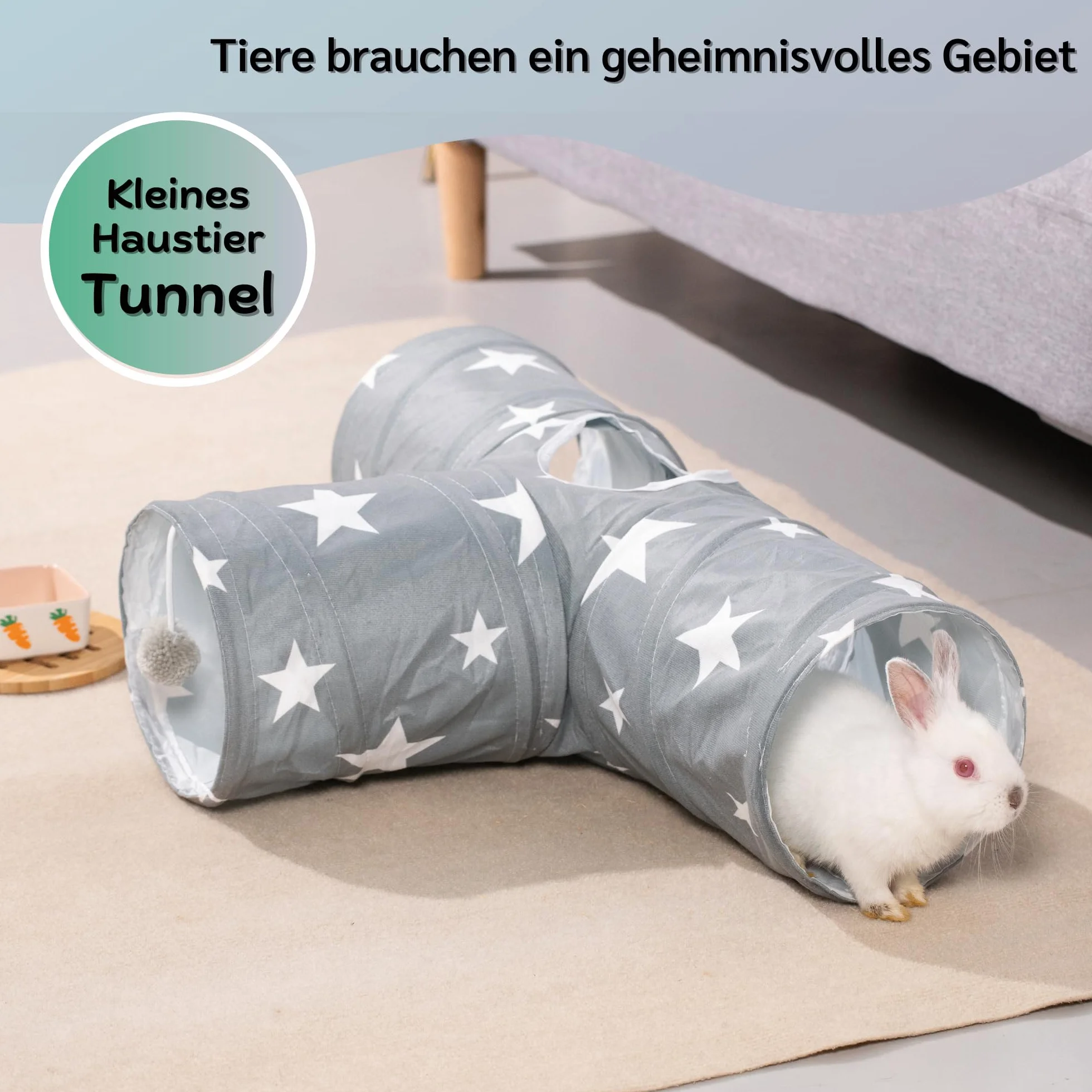 JanYoo Bunny Tunnel 3 voies pour lapin et cochon d'Inde - Tunnel de jeu pliable pour petits animaux - Jouet d'activité pour petits animaux