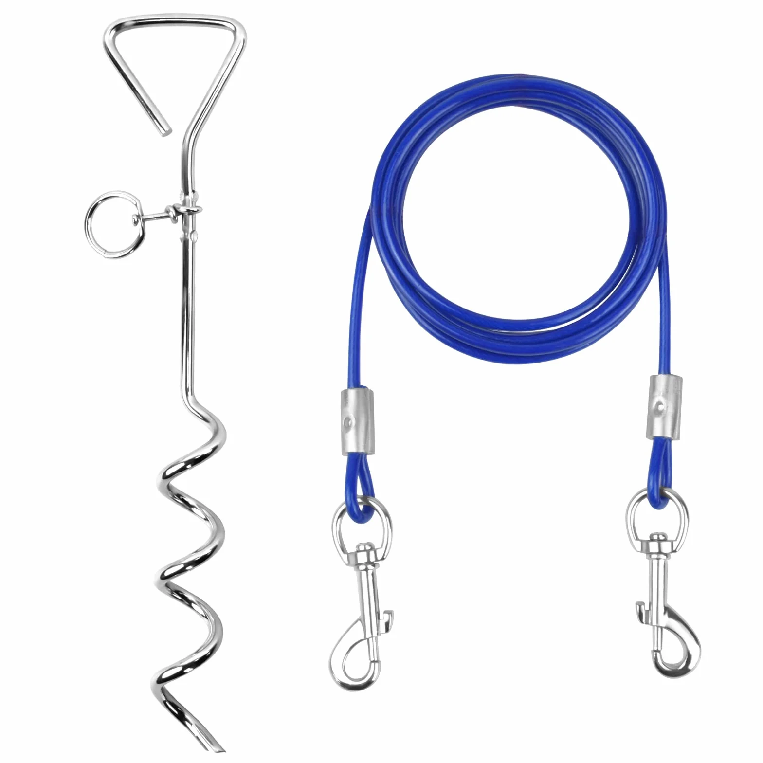 3M Câble Attache Chien Piquet Acier Inoxydable Spirale Extérieur Jardin Camping