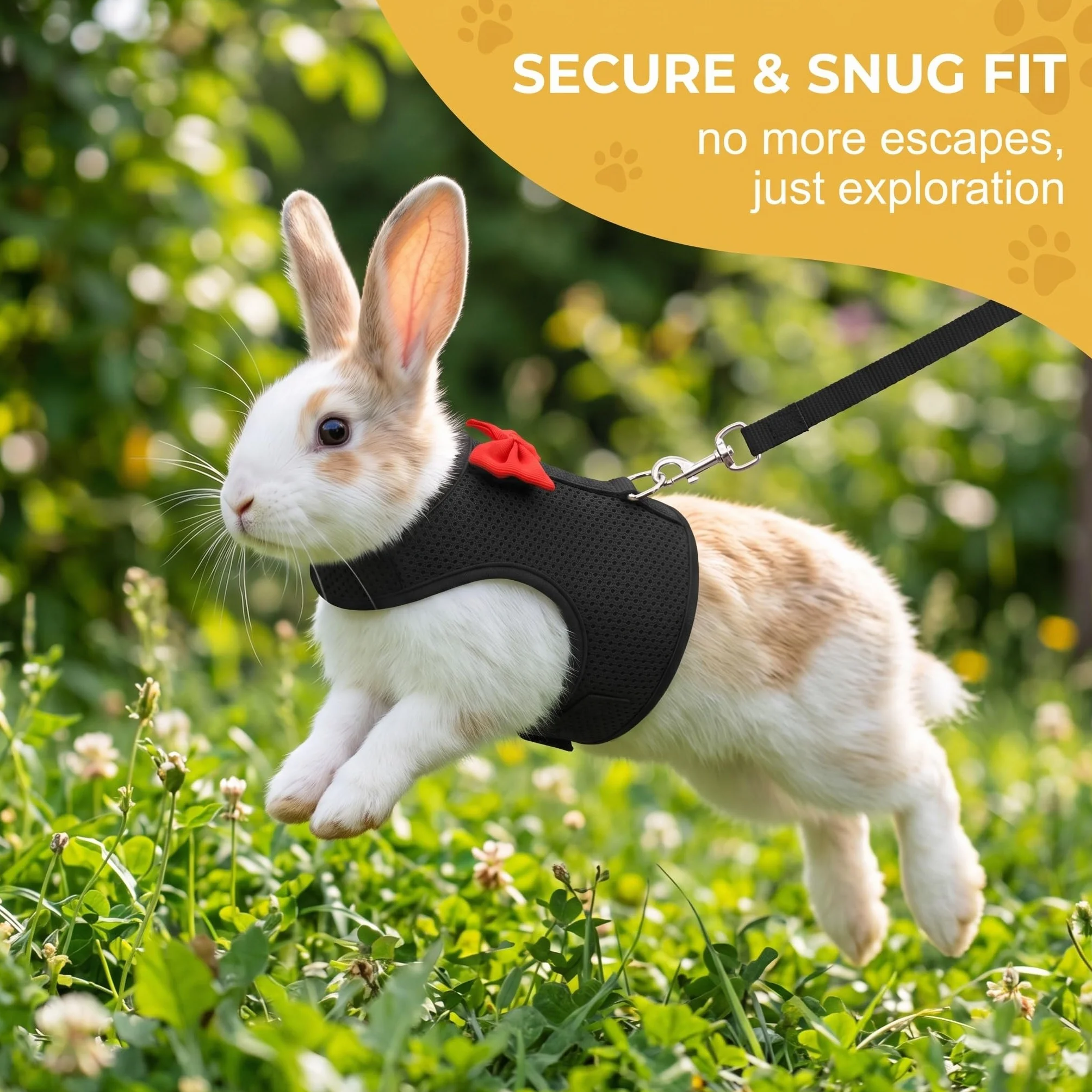 Harnais Lapin avec Laisse Réglable et Respirant - Accessoires pour Lapin Nain et Petits Animaux, Confortable et Sécurisé pour Promenade, Noir, Taille S