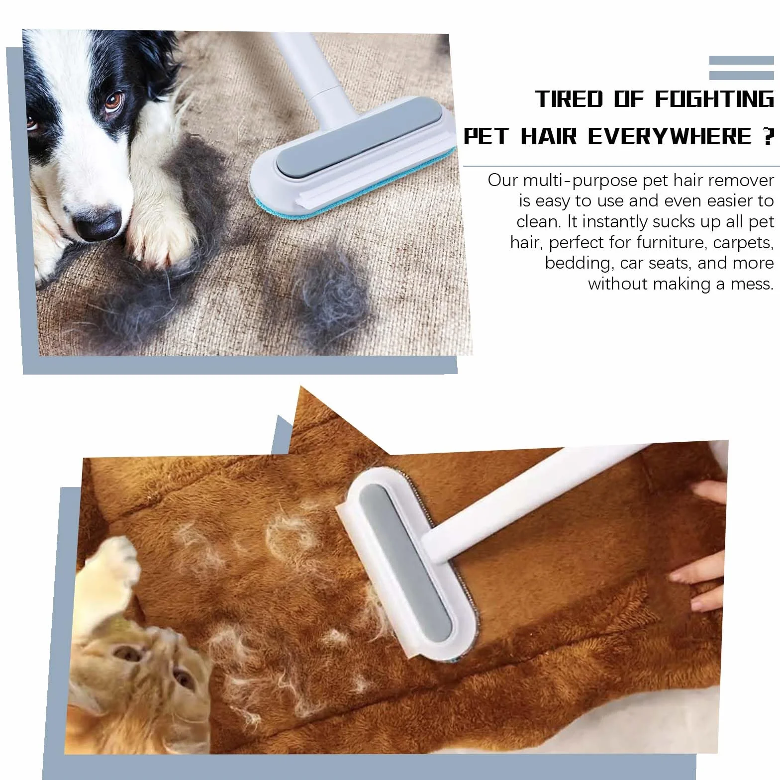 Brosse Anti Poils Animaux 4 en 1, Pet Hair Remover pour Canapé Tapis Vêtements Literie (Bleu)