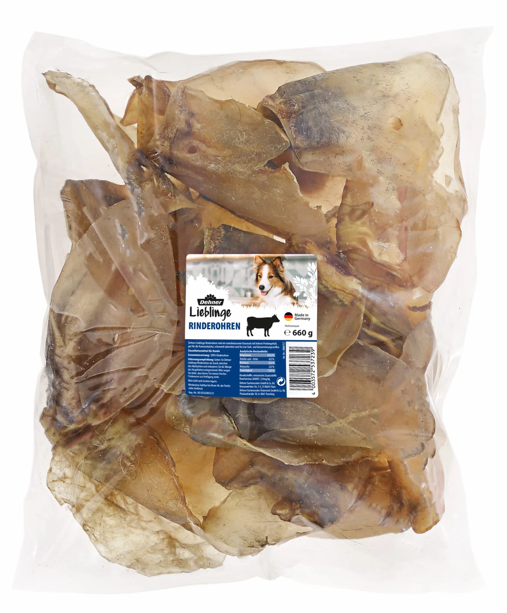 Dehner Lieblinge Friandises pour Chien 100% Naturelles Oreilles de bœuf 660 g