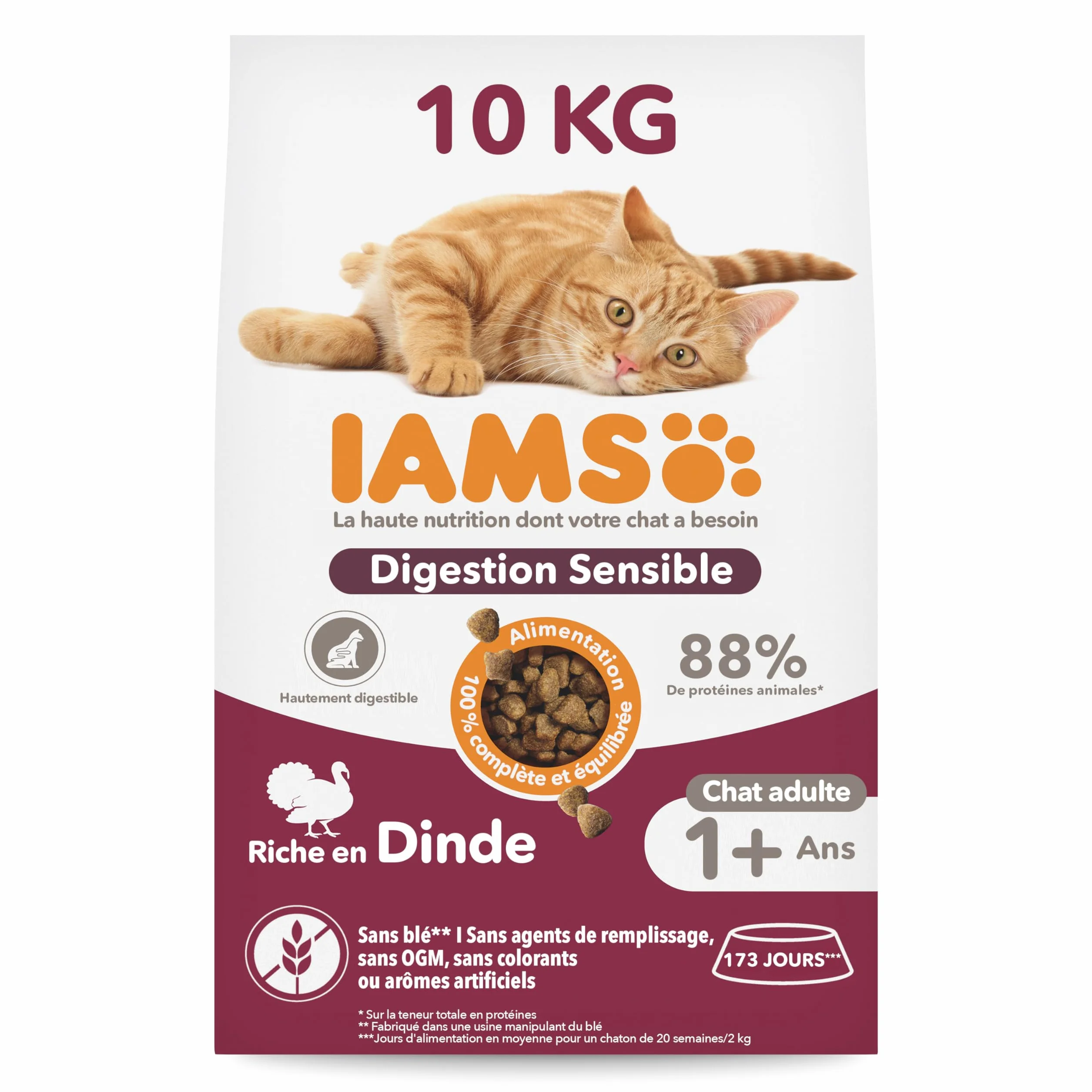 IAMS Advanced Nutrition Chat Adulte Digestion Sensible Alimentation sèche à la Dinde 10kg