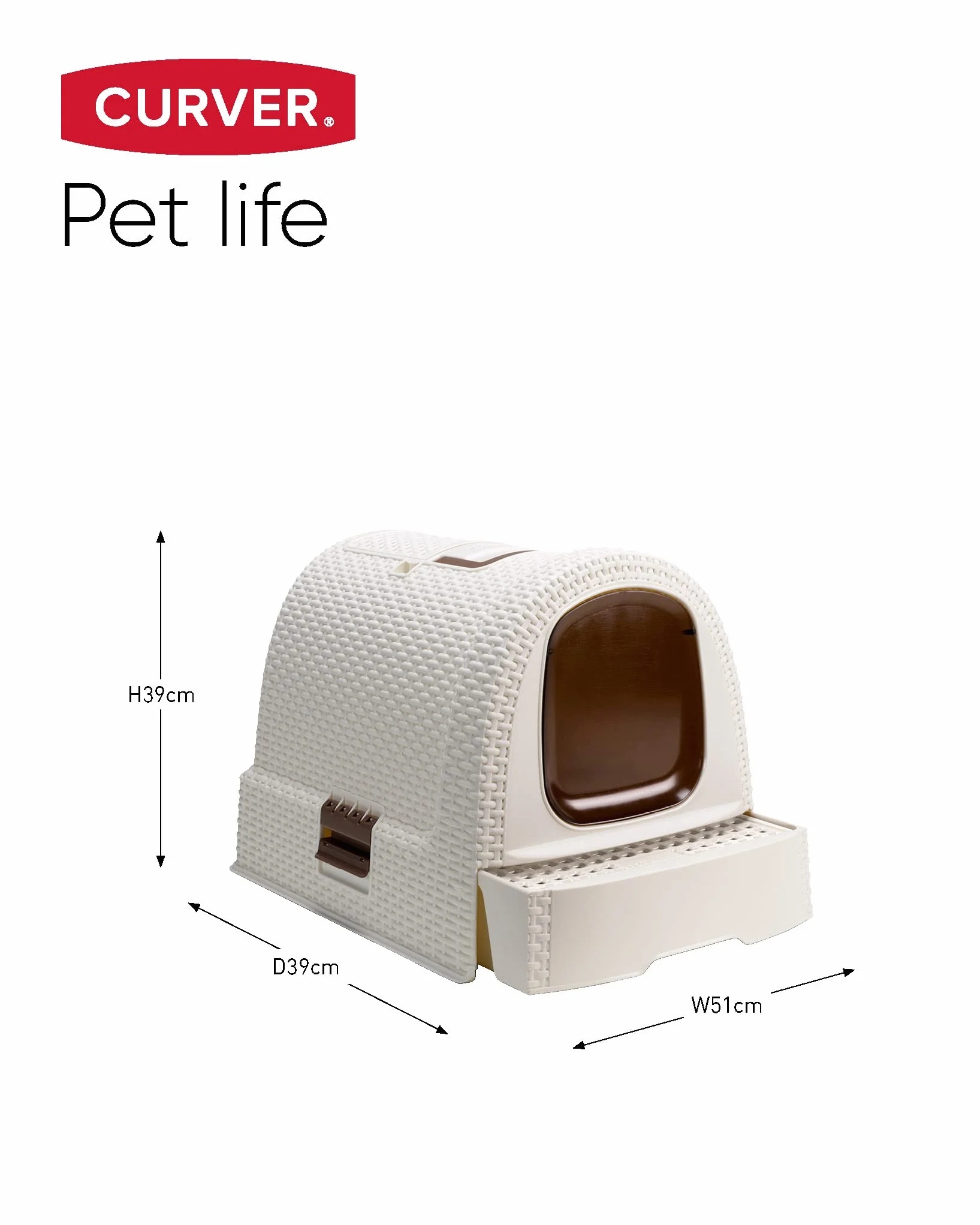 CURVER Maison de Toilette pour Chat - Bac à Litière Fermé - Compartiment Inférieur Amovible pour Un Nettoyage Facile - Pelle à Litière et Tapis de Sol Inclus - Dimensions : 51 x 39 x 40 cm - Ivoire