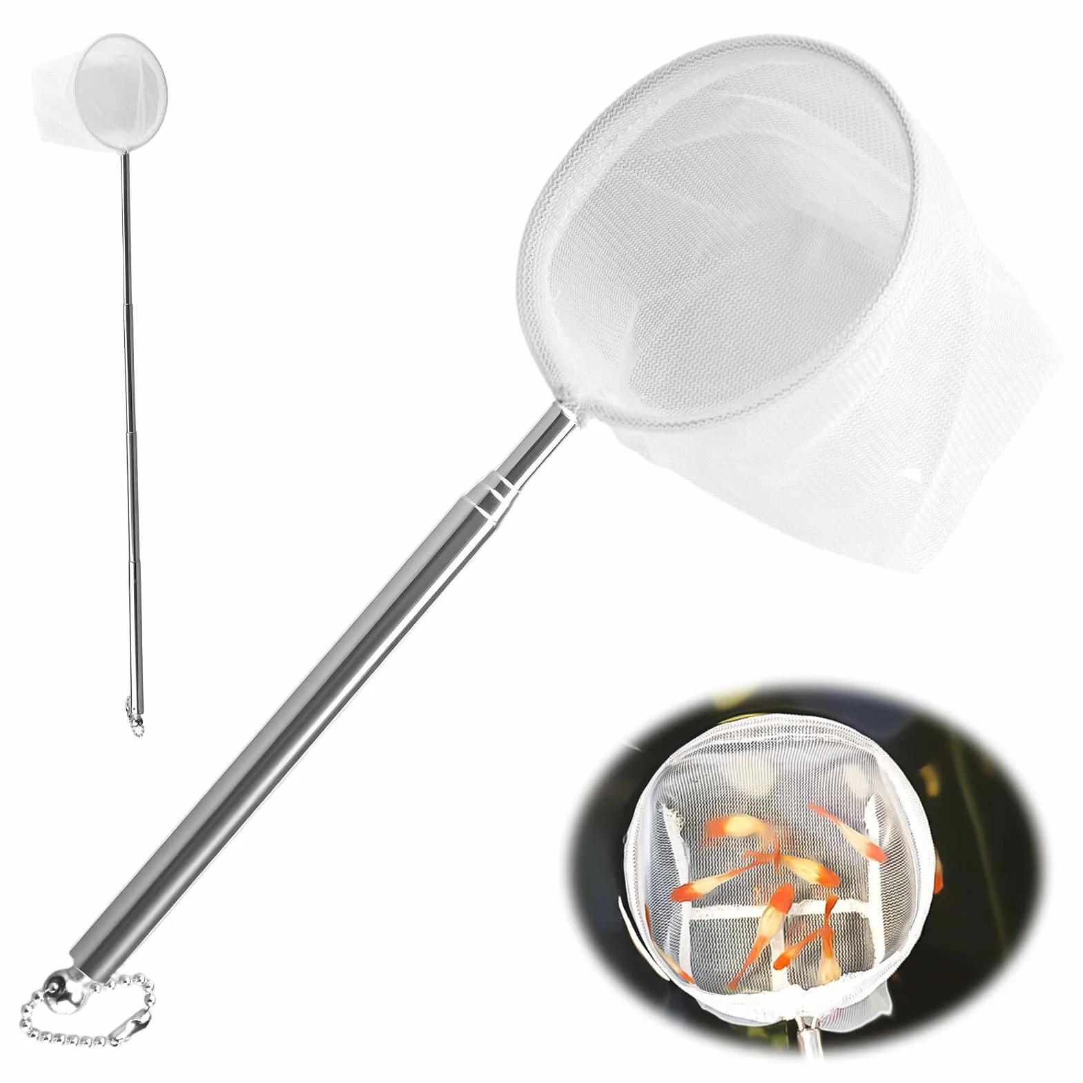 Mini Épuisette pour Aquarium en Acier Inoxydable avec Manche Extensible
