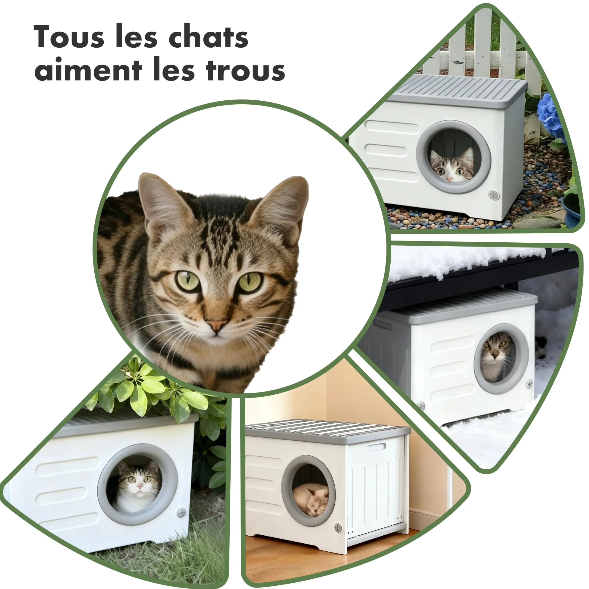 Abri extérieur pour chat résistant aux intempéries, abri pour chat sauvage en plastique robuste isolé, abri pour chat empilable surélevé pour toutes les saisons intérieur extérieur avec