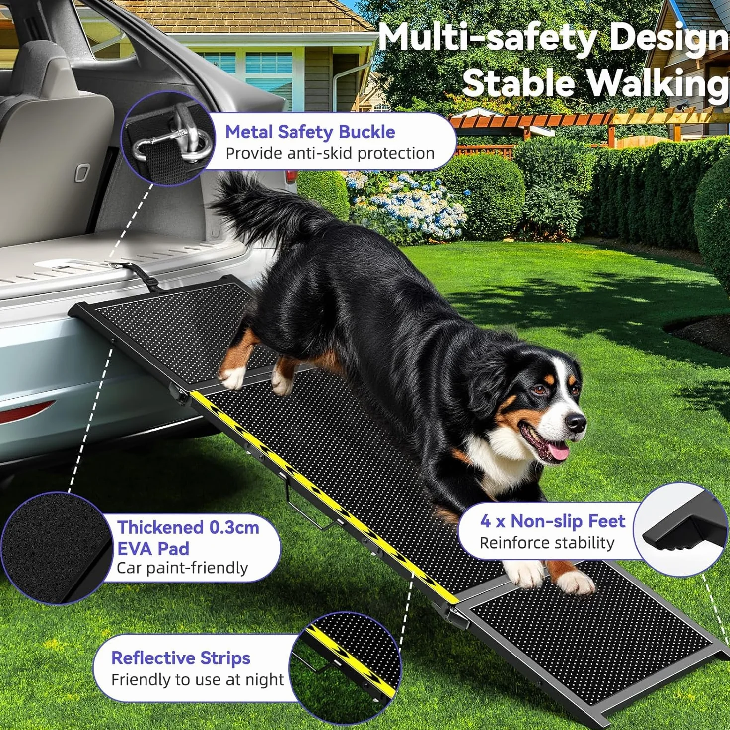 Rampe pour chien de 170,7 cm de long et 50,8 cm de large pour voiture – Rampe portable extra large pour chiens de taille moyenne et grande avec surface de tapis antidérapante, escalier pour voiture