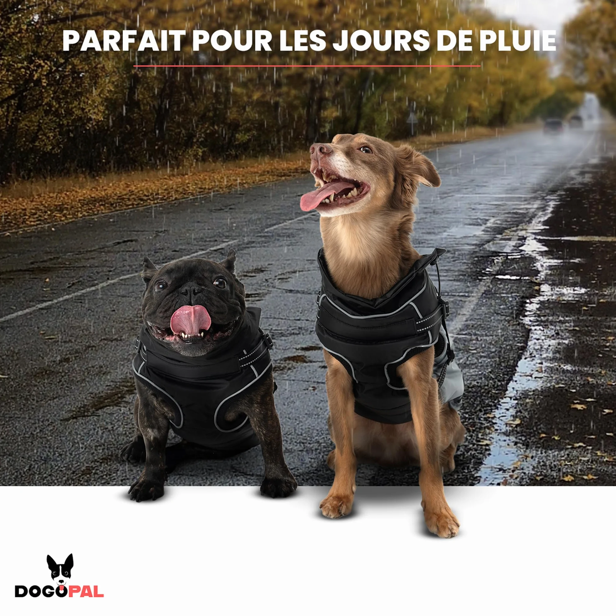 DOGOPAL Manteau Imperméable pour Chien avec Harnais Intégré – Veste de Pluie Réfléchissante, Coupe-Vent et Chaude pour Chien, Veste de Protection pour Petits, Moyens et Grands Chiens (Gris, 45)
