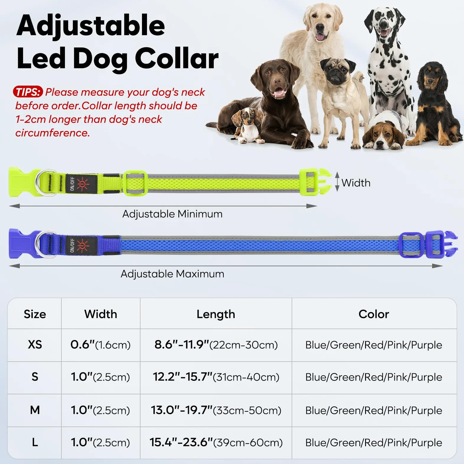 Flashseen Collier lumineux pour chien à LED rechargeable par USB, vert, taille M | Collier lumineux super lumineux pour chien, maille respirante, collier lumineux pour promenade nocturne du chien