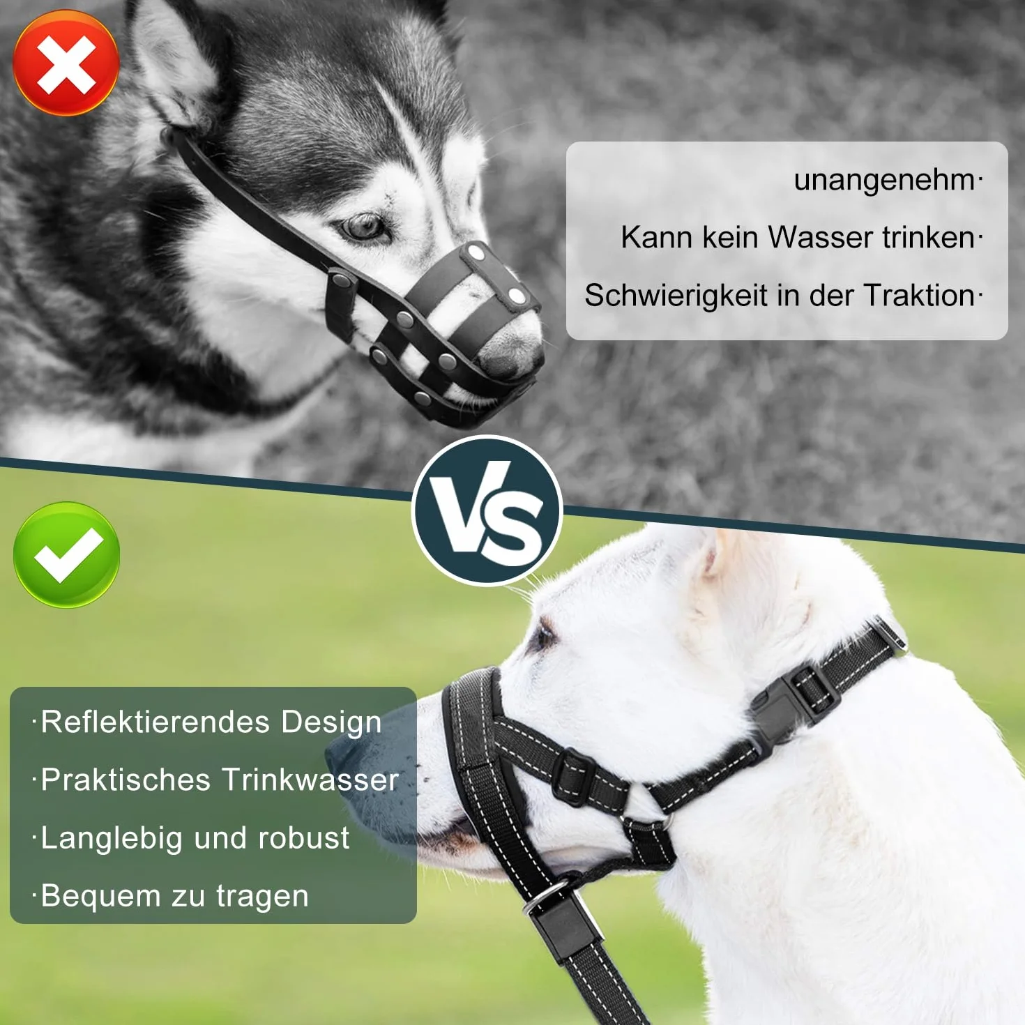 Voarge Harnais de dressage pour chien, muselière pour animaux de compagnie, facile à installer, léger, avec sangle de nez rembourrée, protège-dents pour chien, support d'entraînement pour éviter les
