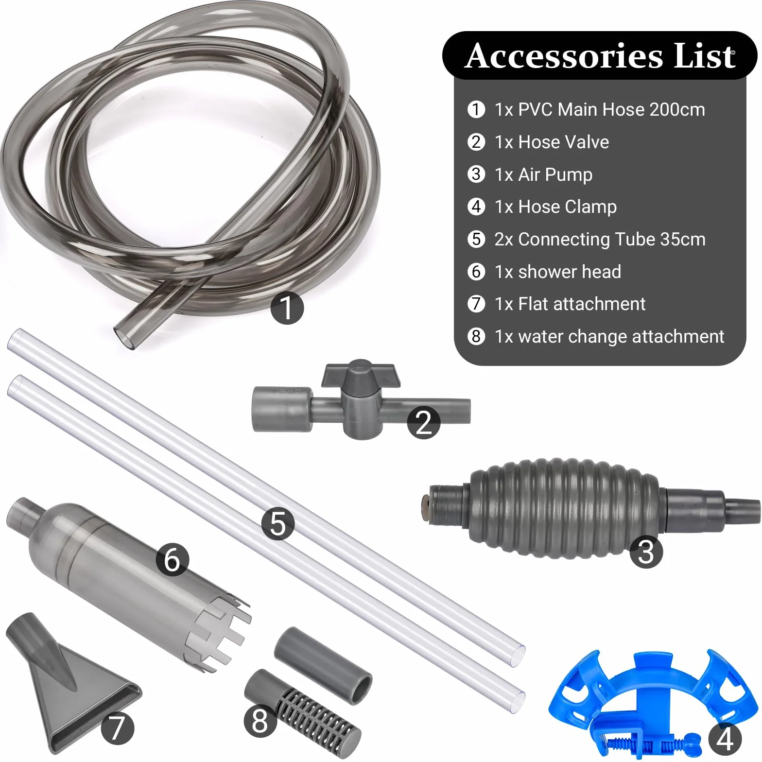 Siphon Aquarium 3 m Tuyau Nettoyeur de Gravier avec Tube Rigide 70 cm, Robinet Marche/Arrêt, Filtre, Buse Bec de Canard
