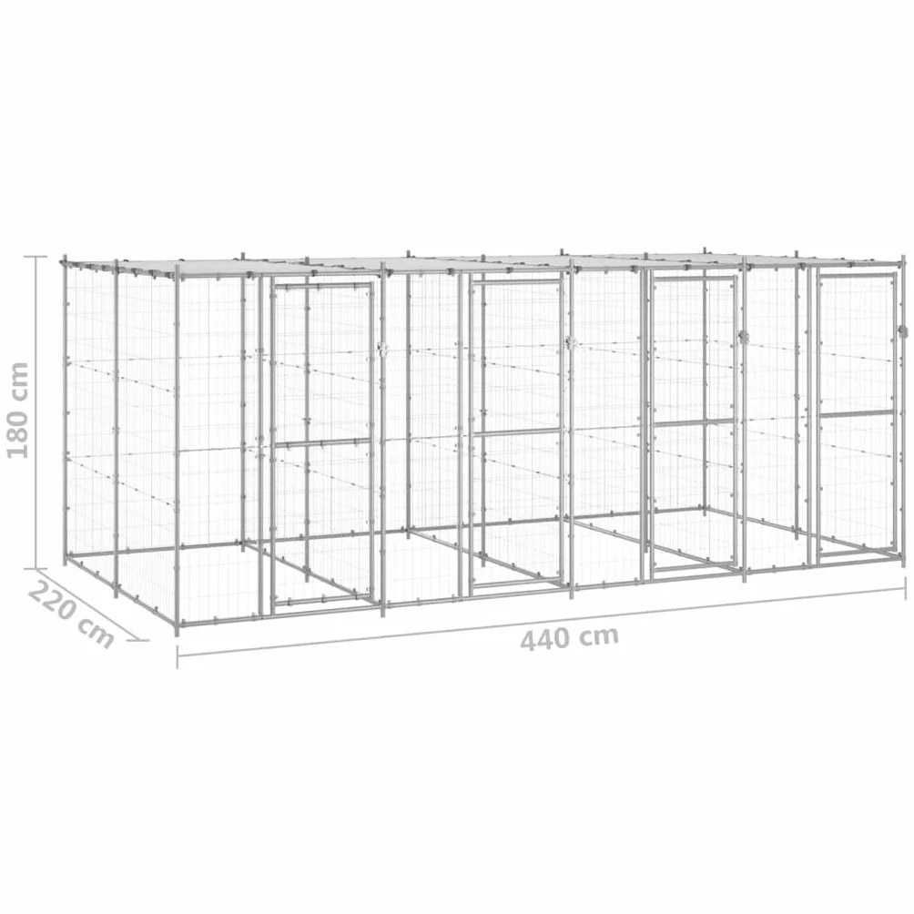 Toshilian Chenil d'extérieur pour Chien, Enclos Niche Cage pour Chien Métal Acier galvanisé avec Toit 9,68 m² Argent