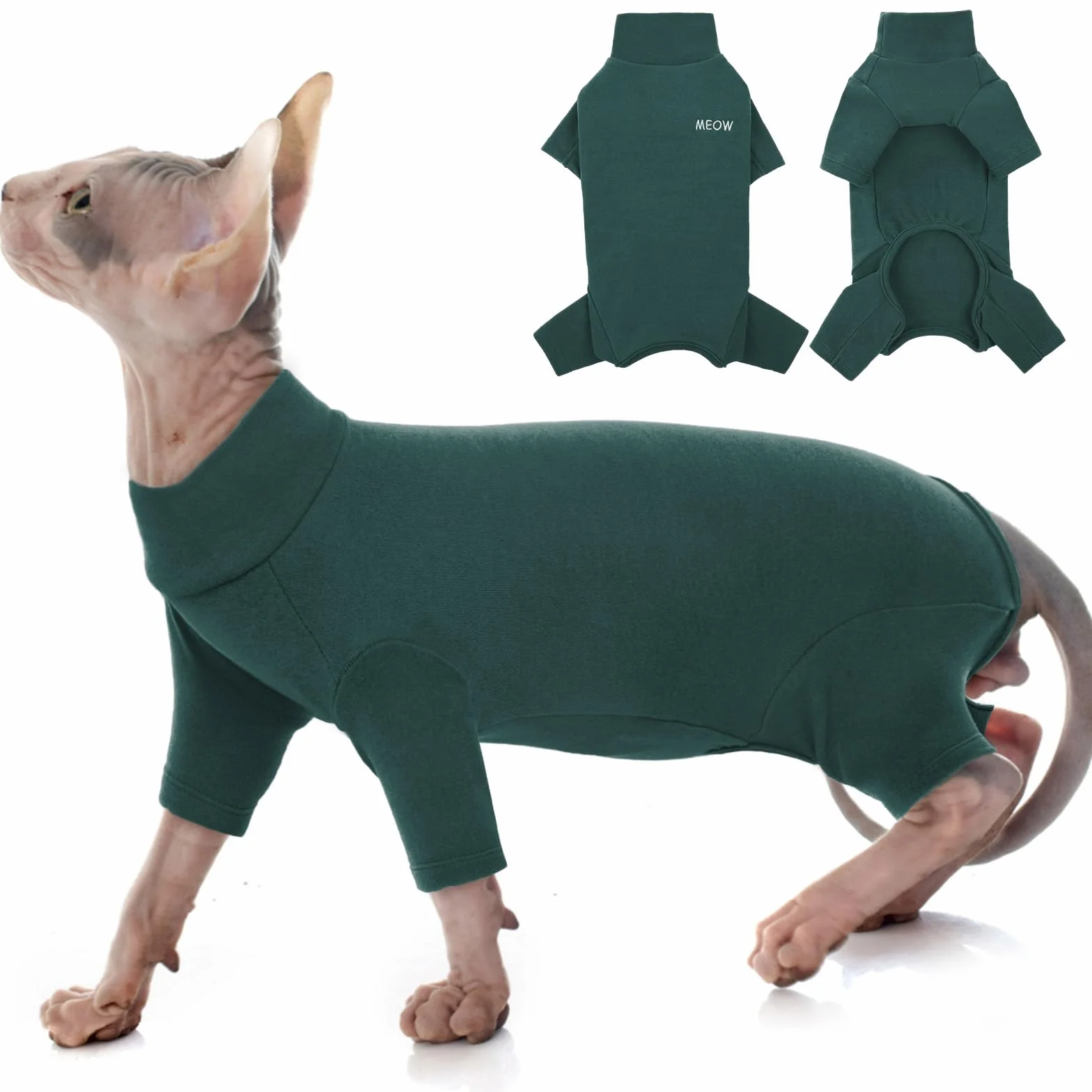 PUMYPOREITY Pull pour Chats Manteau Doux Chaud Sweat-Shirt d'hiver Vêtements Chandail Pyjama Chat Sweat Sphynx Vert Foncé XS