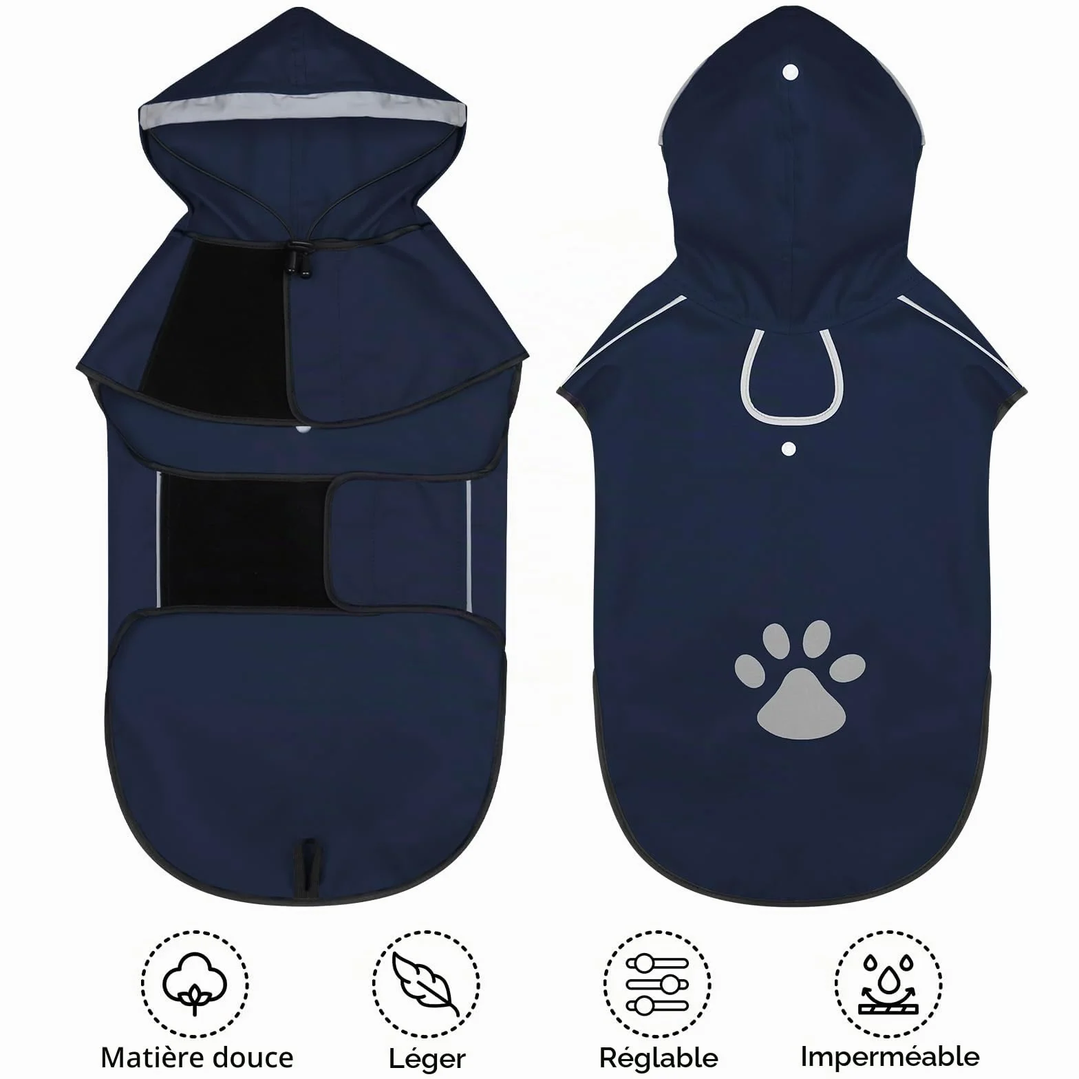 Manteau de Pluie pour Chiens de Grande Taille - Vêtement Imperméable avec Capuche Réfléchissante et Fermeture Velcro Réglable - Ultra Léger pour les Promenades