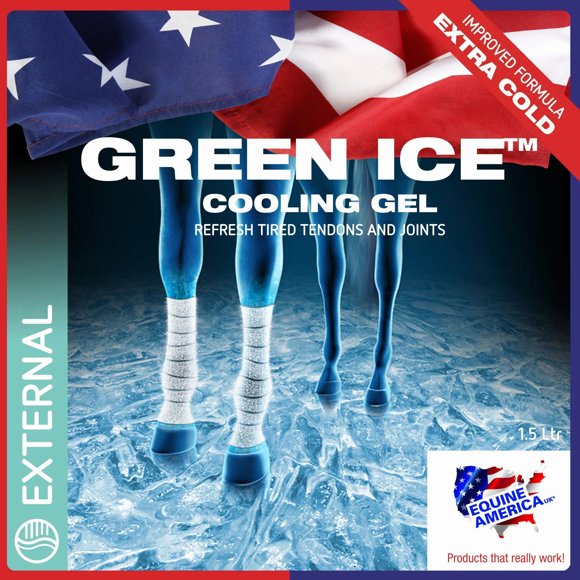Gel rafraîchissant à la Glace Verte Equine America 1,5 L Soins de la Peau pour Chevaux
