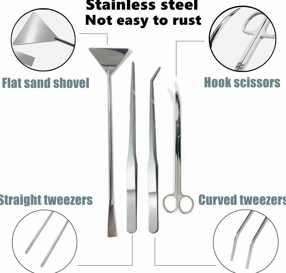 Aquarium Starter Set en Acier Inoxydable 6 Pièces Outils Aquariophile Débutant Pincettes Ciseaux Spatule Papier PH