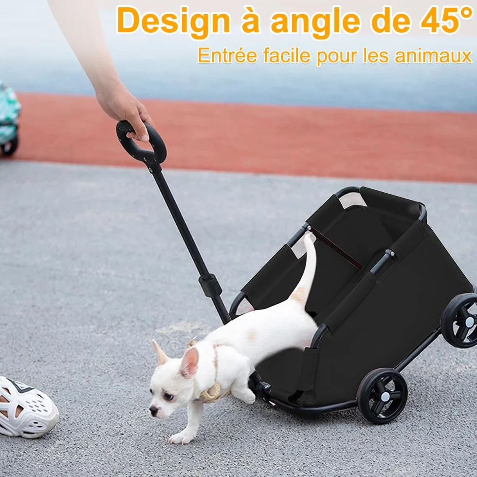 Poussette pour animaux de compagnie pliable 4 roues, pour chiens et chats jusqu'à 10 kg, avec poignée de traction