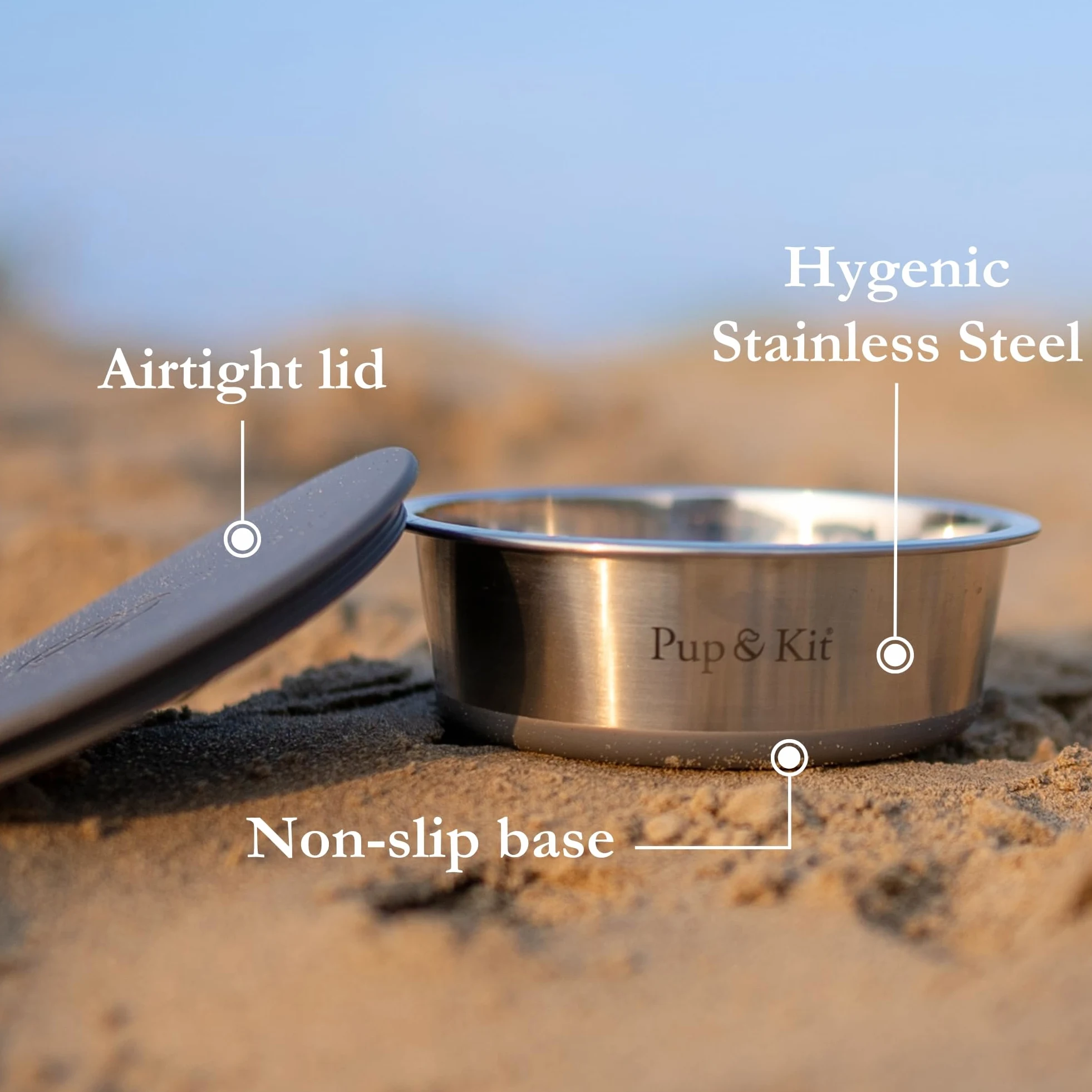 Pup & Kit Lid-it Gamelle pour chien avec couvercle en silicone – Gamelle antidérapante en acier inoxydable – Passe au lave-vaisselle – Idéale pour le stockage des aliments, la préparation des repas et