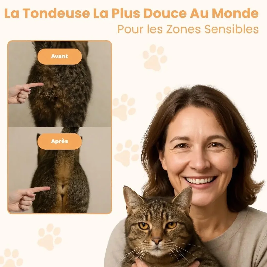 Tondeuse de Précision pour Chat Silencieuse 35dB Rechargeable USB IPX4 120g