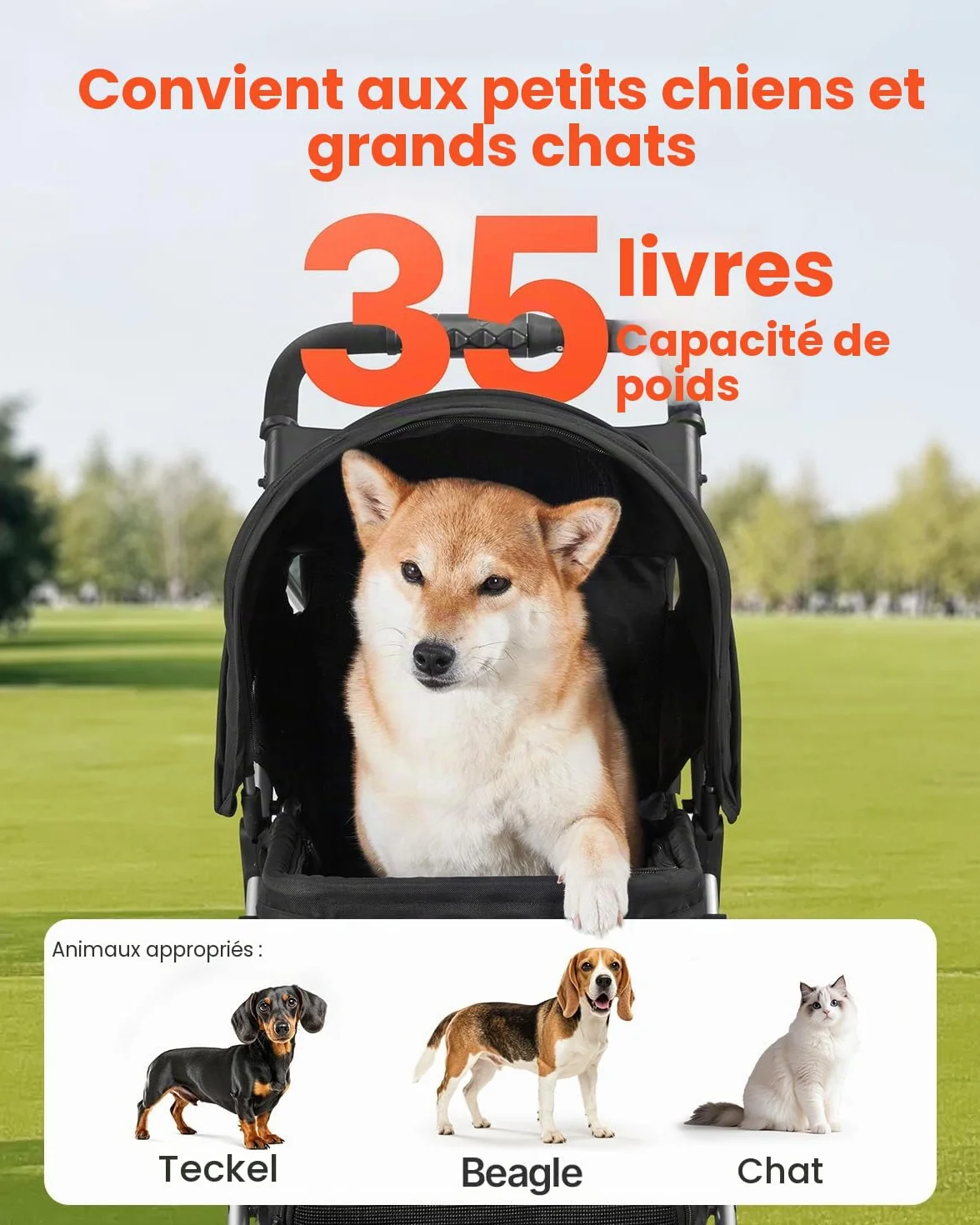 VEVOR Poussette pour Chien Animaux de Compagnie Pliable, Capacité 16 kg, 3 Roues Freins Arrière, Fenêtres Maille, Porte-gobelets