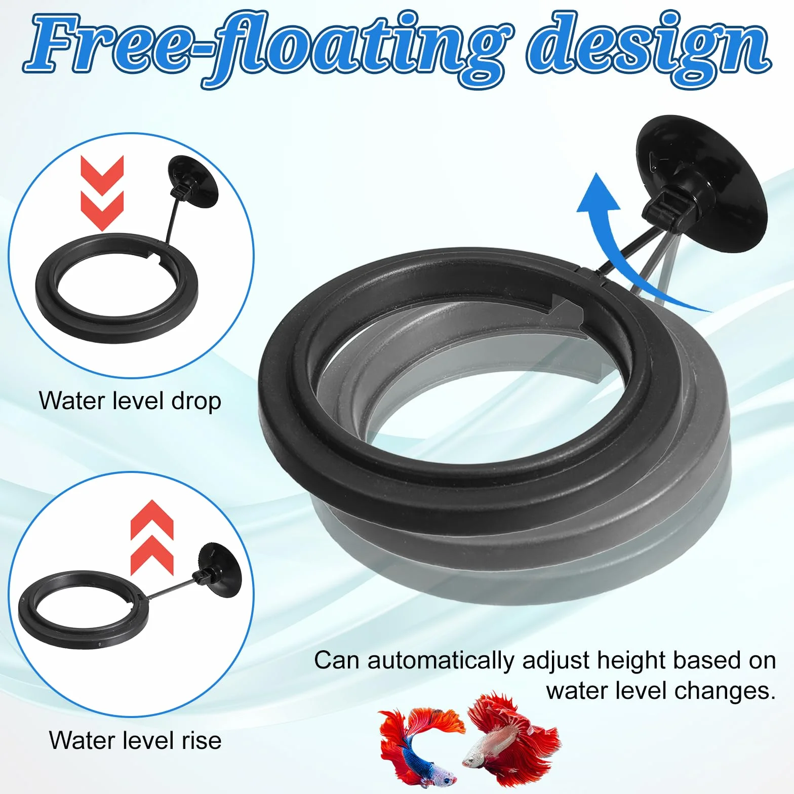 Lot de 2 anneaux d'alimentation pour poissons d'aquarium - Distributeur automatique avec ventouses - Noir