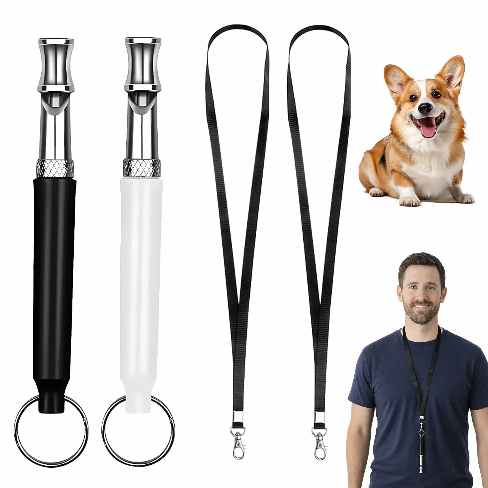 Sifflet Ultrason Chien Anti Aboiement 2 pièces Noir et Blanc
