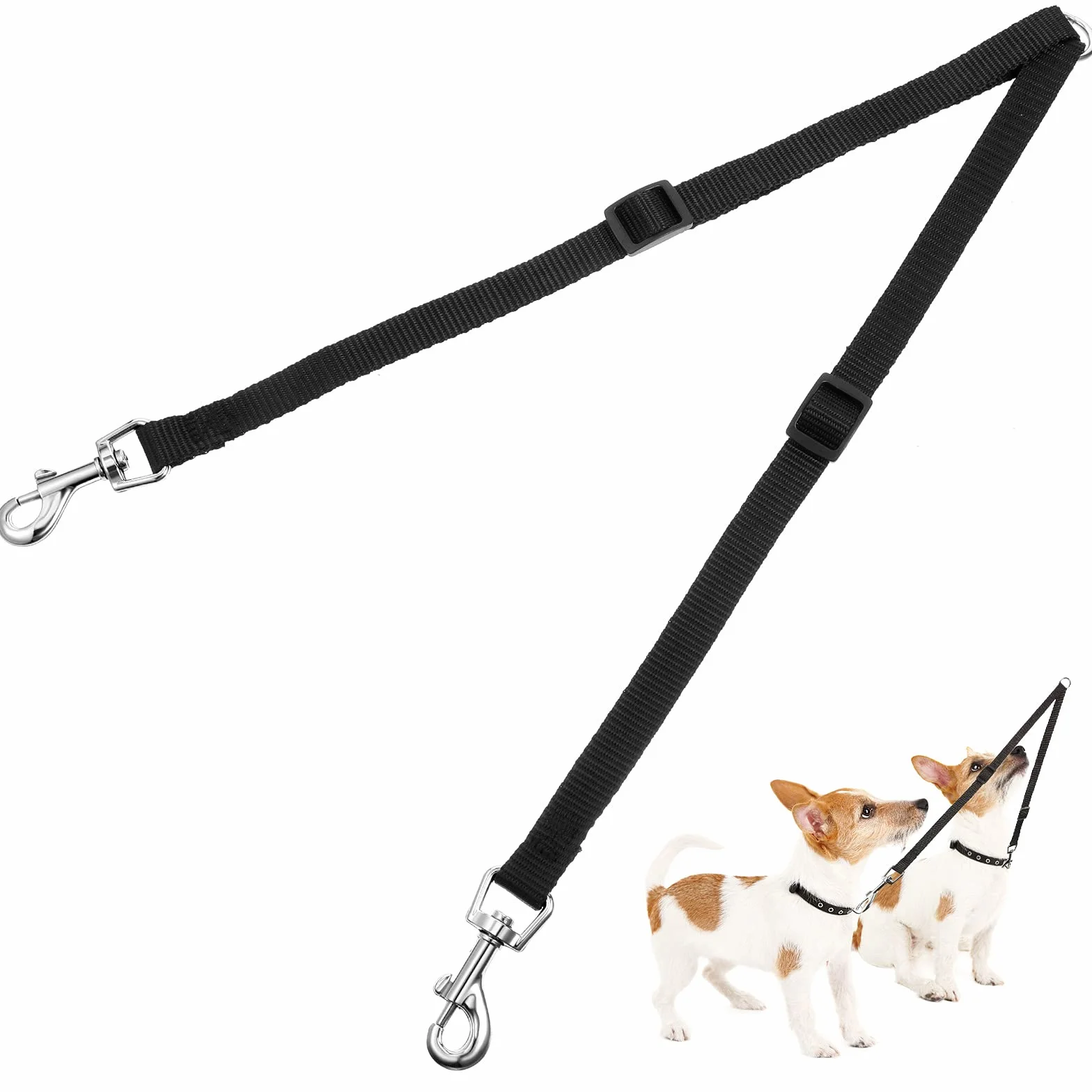 Double laisse réglable pour deux chiens - Noir