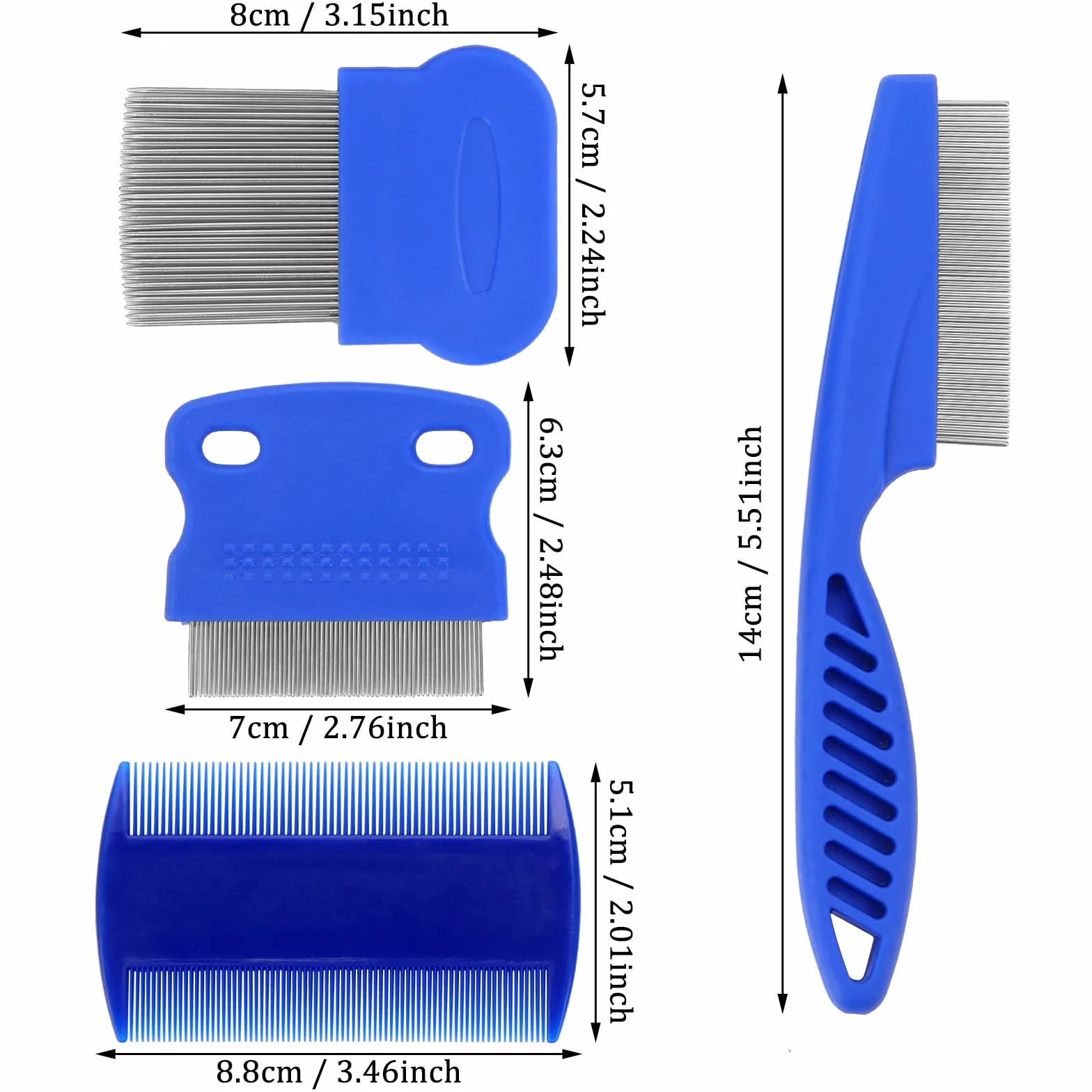 Cobee Peigne anti puces pour chien Peigne de toilettage Outil de retrait dents fines (4 pièces)