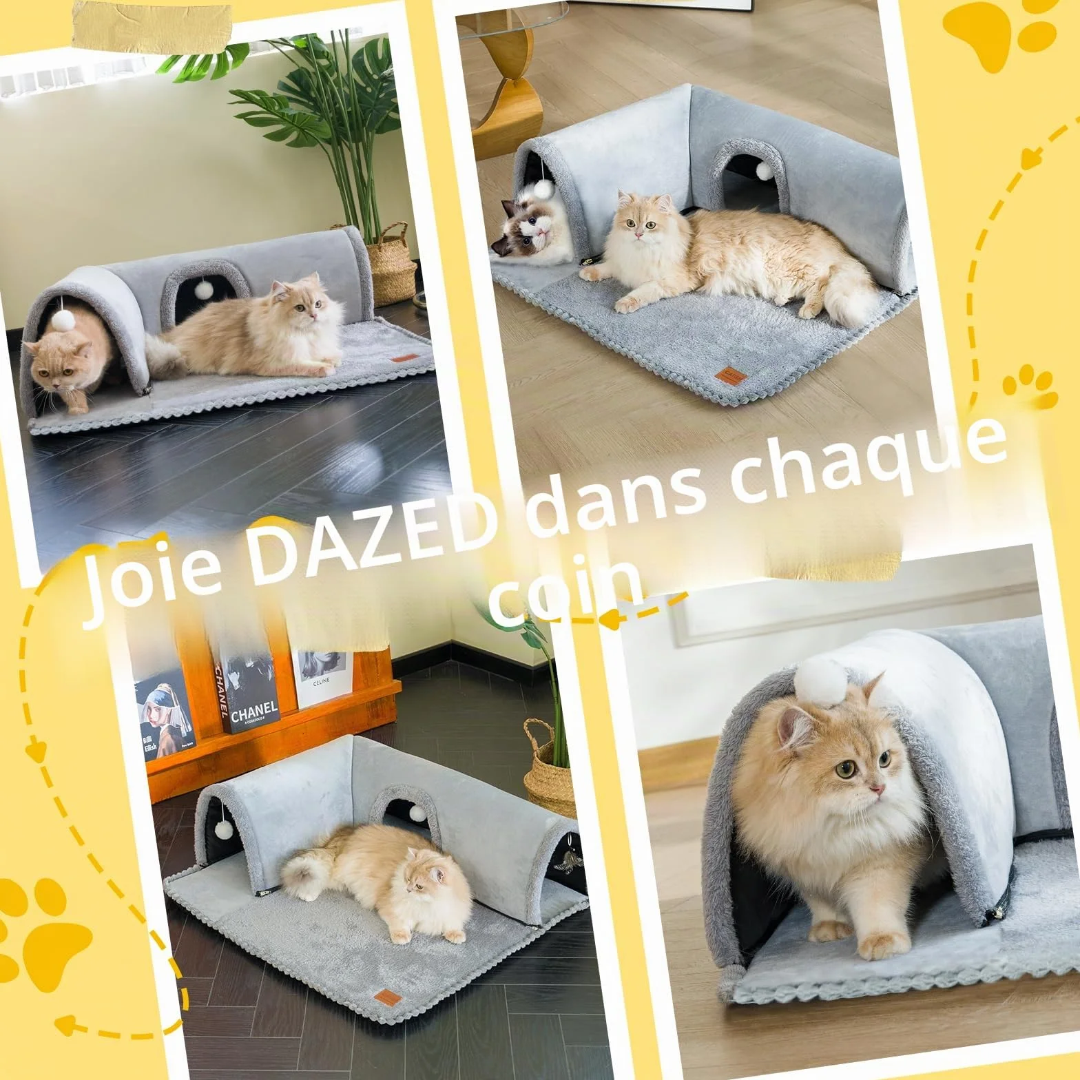 CATISM Lit Tunnel pour Chat à l'intérieur, Tube de Jeu Amovible pour Chaton, Tapis Lavable pour Chaton avec Jouets à balles