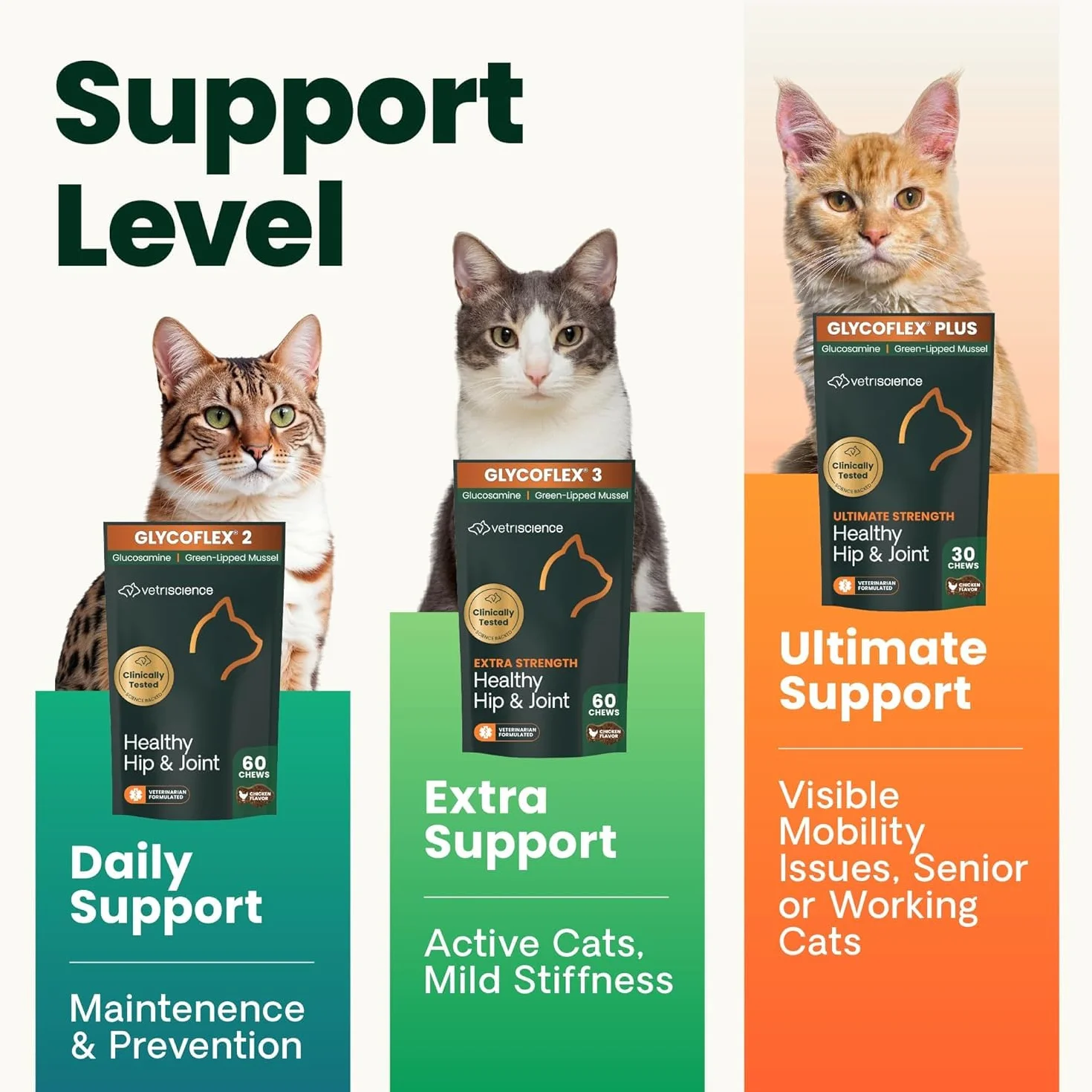 Vetri-Science Laboratories Glyco Flex 3 Complément Alimentaire pour Chats Hanche et Articulation