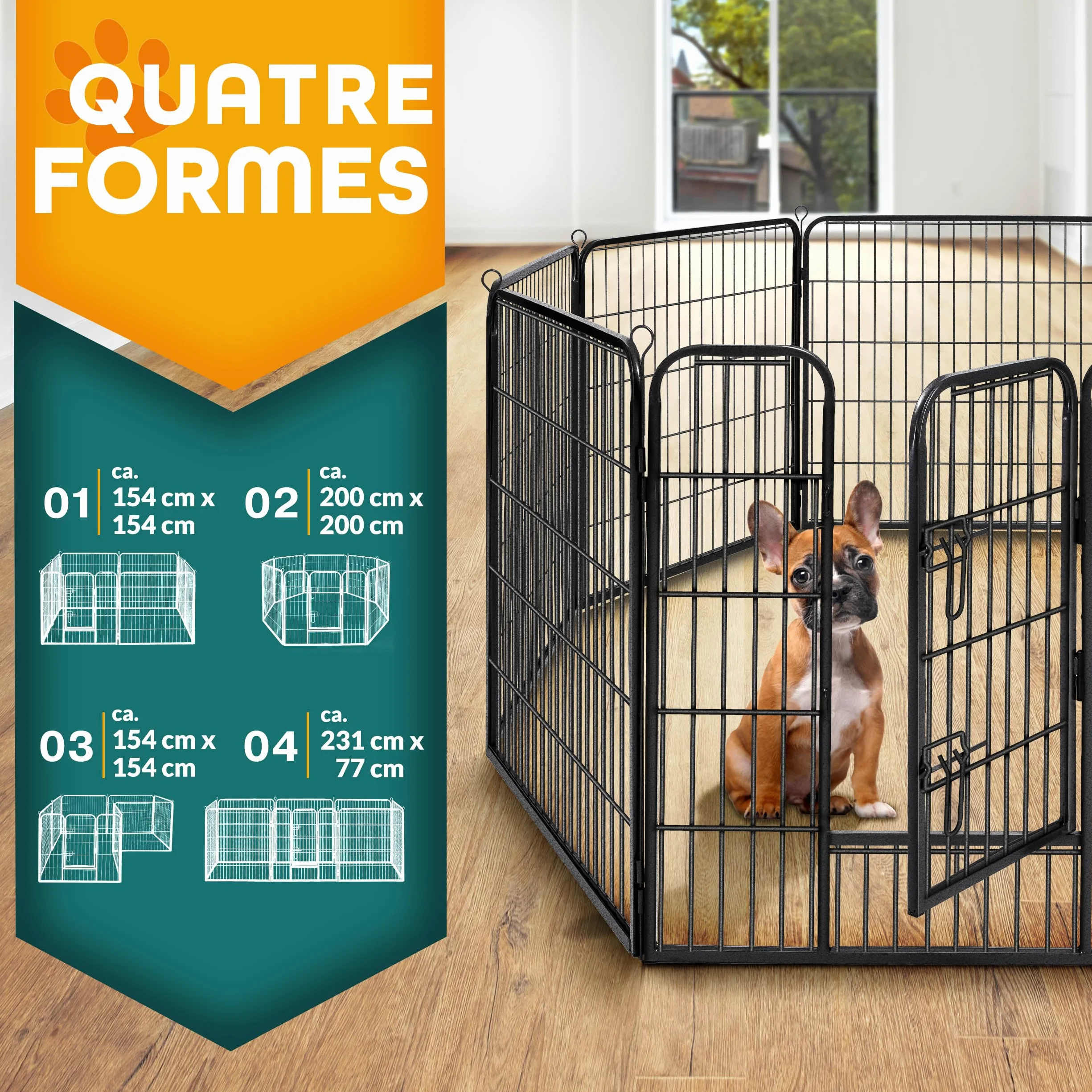 TRESKO Parc d'extérieur pour Chiens Enclos en métal Circonférence 640 cm Hauteur 60 cm Noir