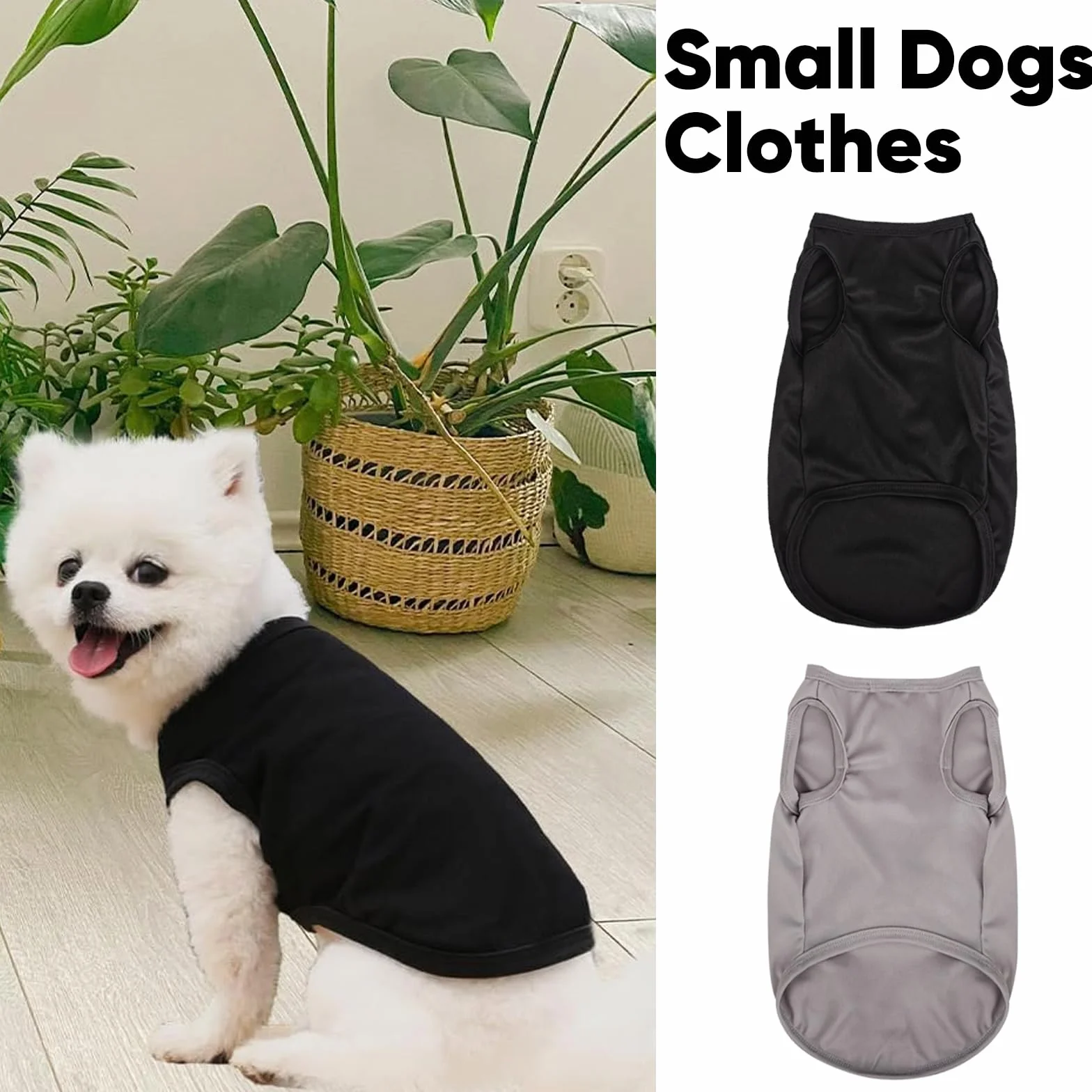 T-Shirts D'été pour Chiens Débardeurs Sans Manches Petite et Moyenne Taille Chats Noir Gris Taille M