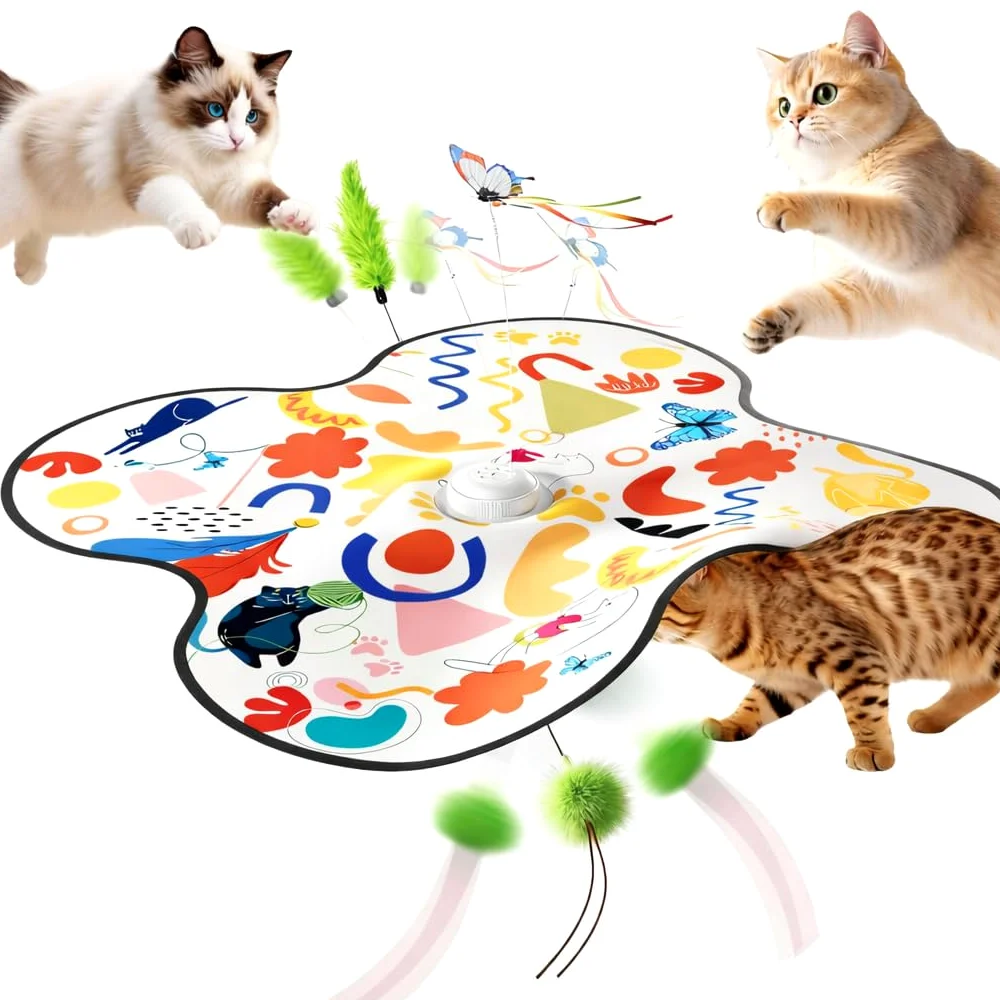 Pet's Var Jouets interactifs pour chats d'intérieur – Jouet pour chat à activation automatique du mouvement avec baguette mobile, son de papillon et de souris, jouet d'exercice rechargeable pour chats