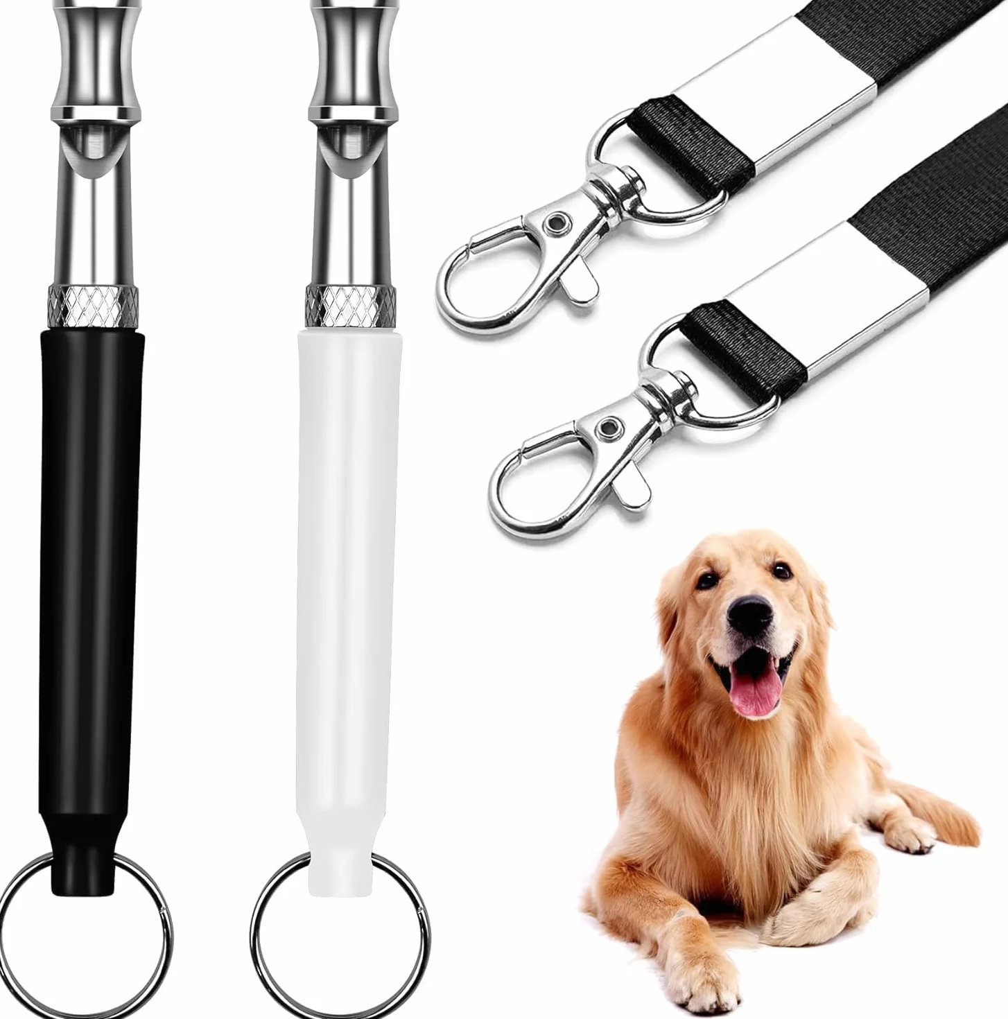 Sifflet Chien Ultrason Anti Aboiement avec Lanière, 2 Paquets, Noir et Blanc