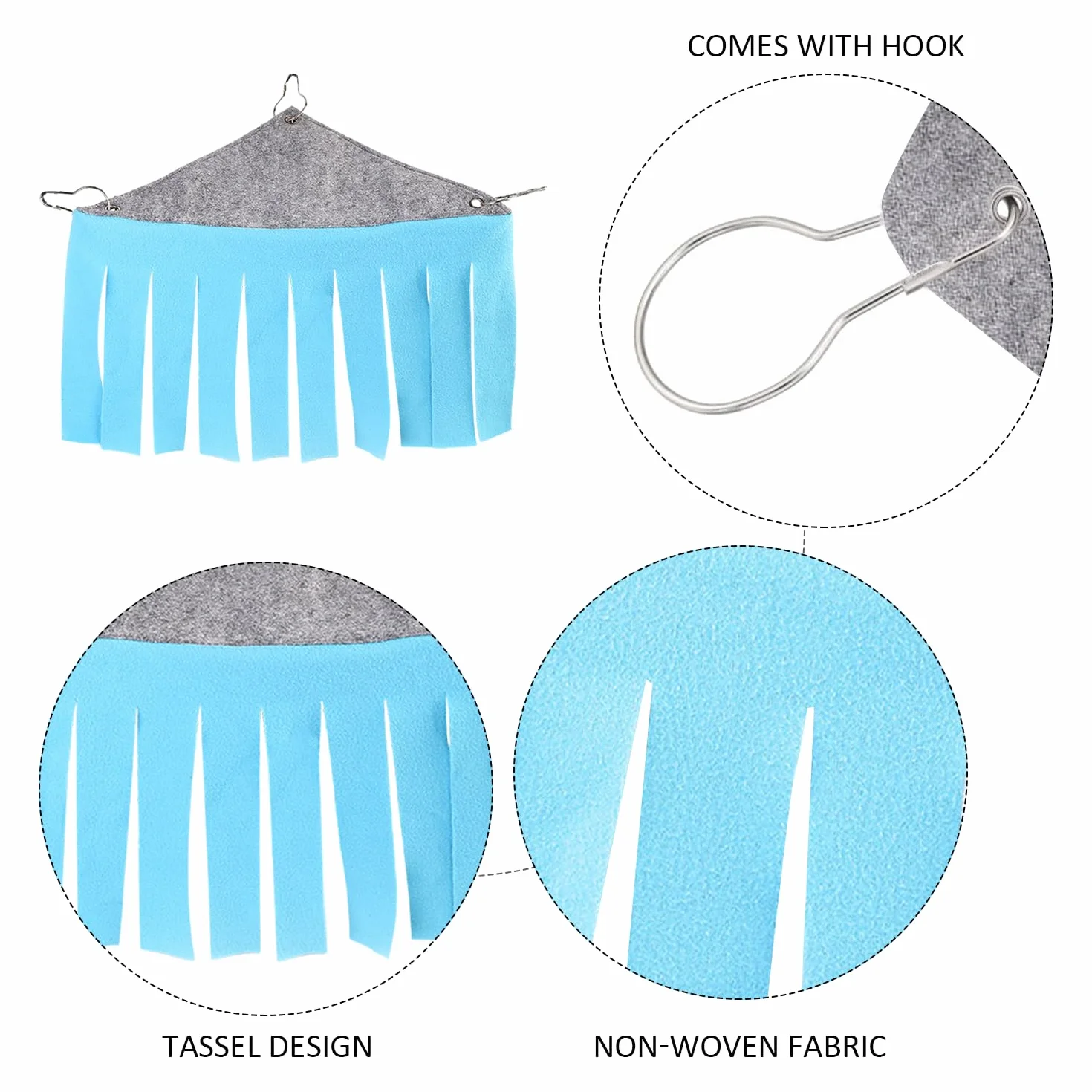 Lot de 2 hamacs pour cochon d'Inde avec 6 crochets - Accessoire de cage - Cachette en tissu - Hamac petit pour lapin et hamster (bleu, vert)