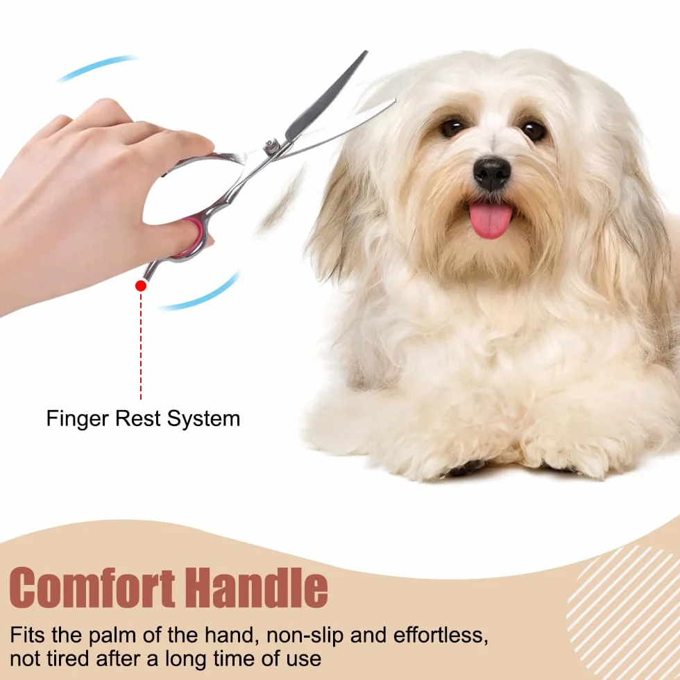 Ciseaux Coiffure de Chien, Ciseaux de Toilettage en Acier Inoxydable Lame Gromming Courbé pour Chiens Animaux de Compagnie