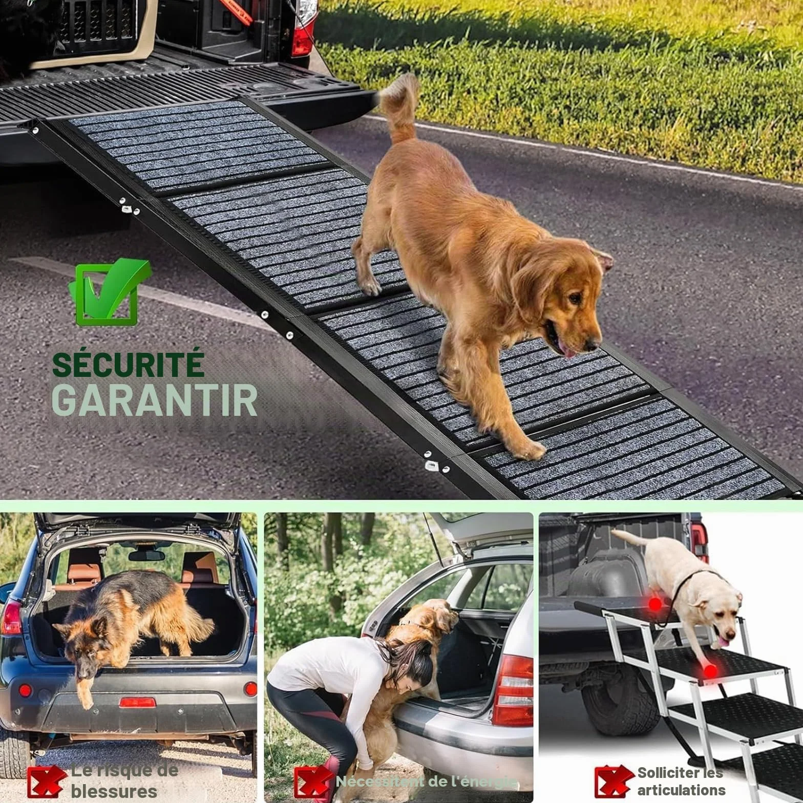 Rampe pliable pour chien 180 cm x 50 cm avec tapis antidérapant extérieur SUV camion