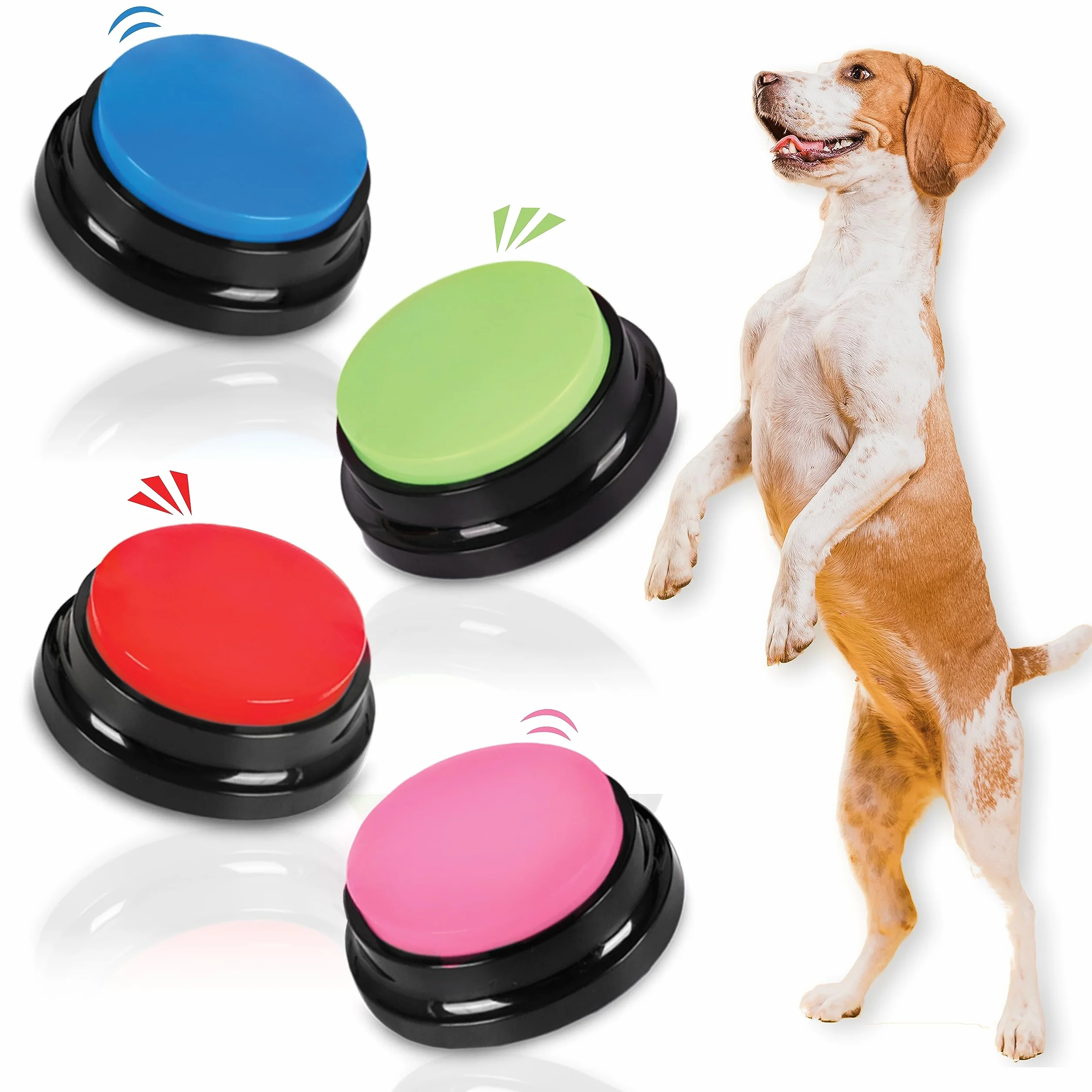 SUHSAI buzzers enregistrables pour pour Animaux de Compagnie Buzzer pour Chien avec Fonction d'enregistrement de 30secondes Outil de Communication pour Animaux Bouton pour Chiens et Chats-Paquet de–4