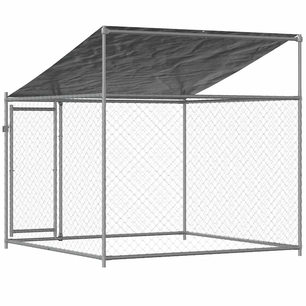 Chenil Extérieur avec Toit pour Chien, Cage Métal Acier Galvanisé Gris 2x2x2 m